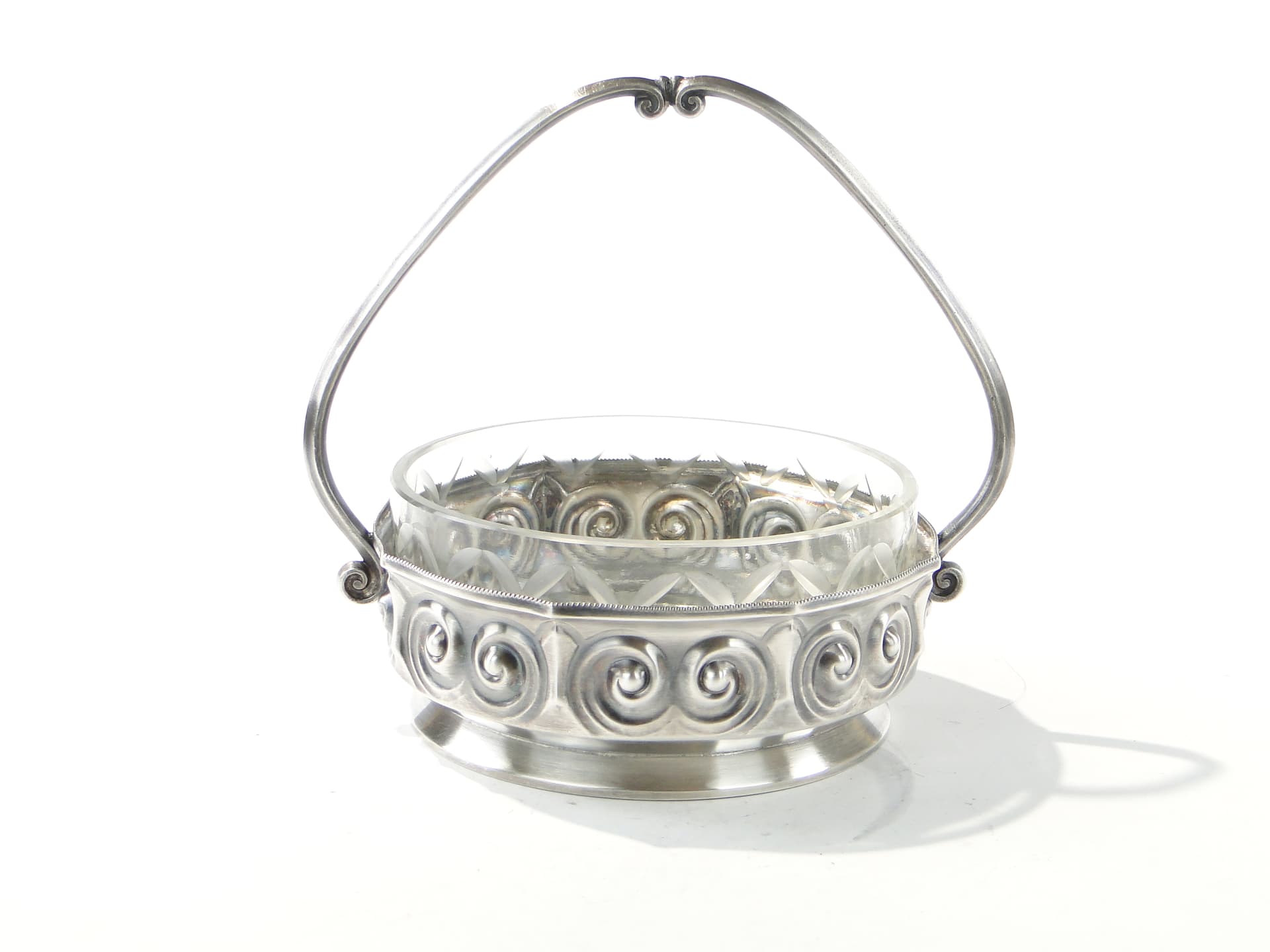 Sugar basket, silver-plated brass, glass, Norblin i S-ka, Poland, early 20th century - 387920