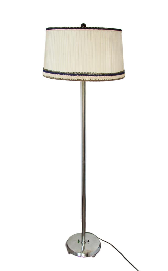 Lampa podłogowa Art Deco, niklowana stal, tkanina, lata 30. - WYMIARY