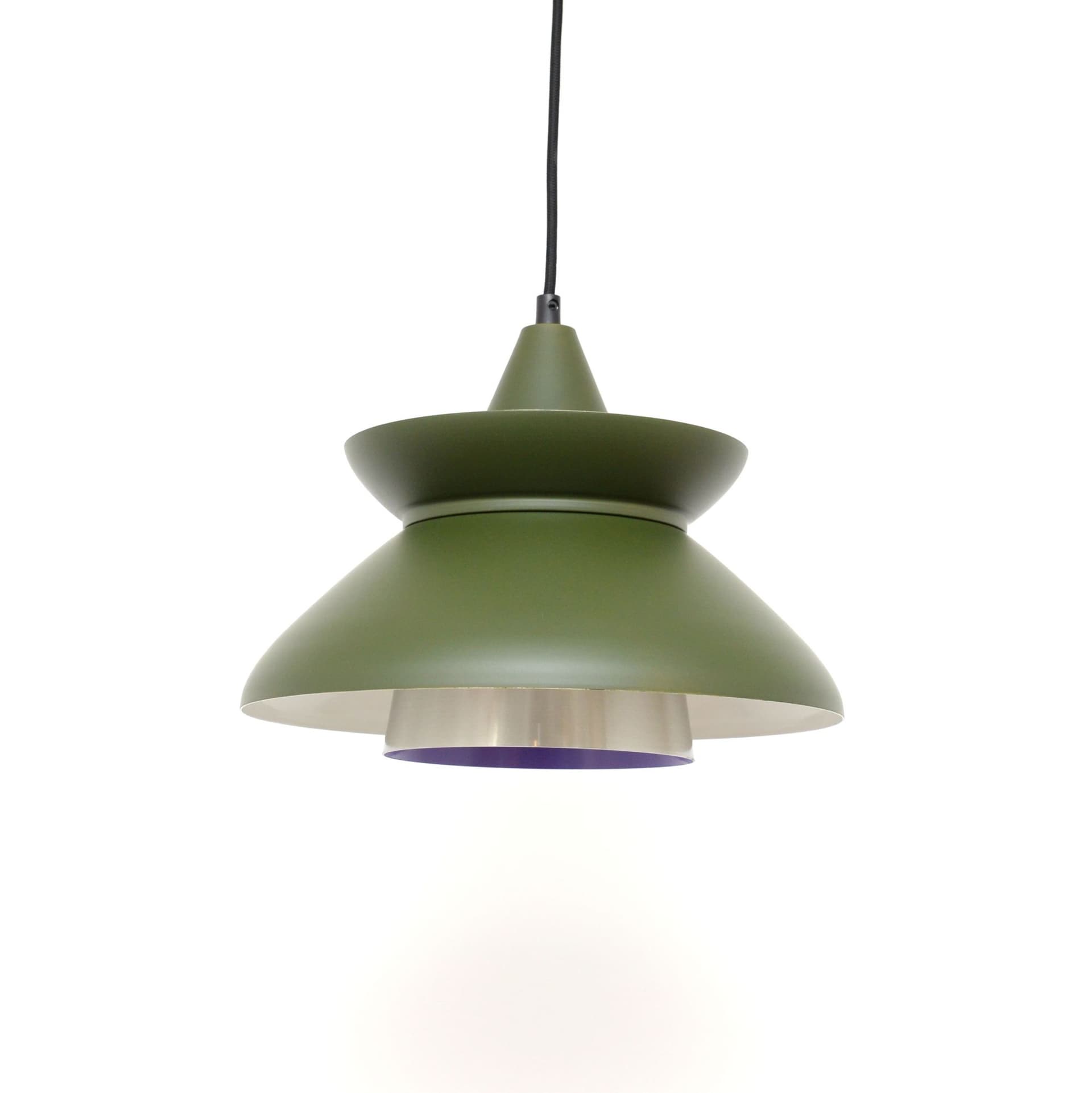 Lampa sufitowa, butelkowa zieleń, metal, stal szczotkowana srebrna, Dania, lata 70. - 388151