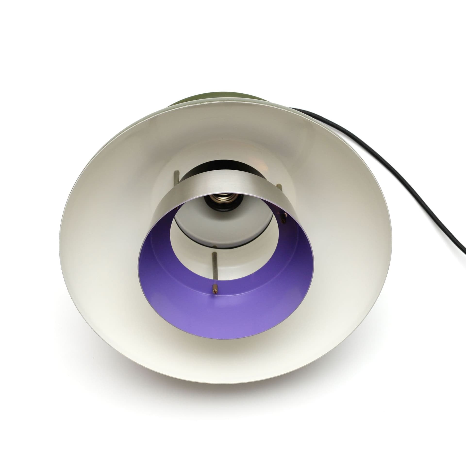 Lampa sufitowa, butelkowa zieleń, metal, stal szczotkowana srebrna, Dania, lata 70. - 388154