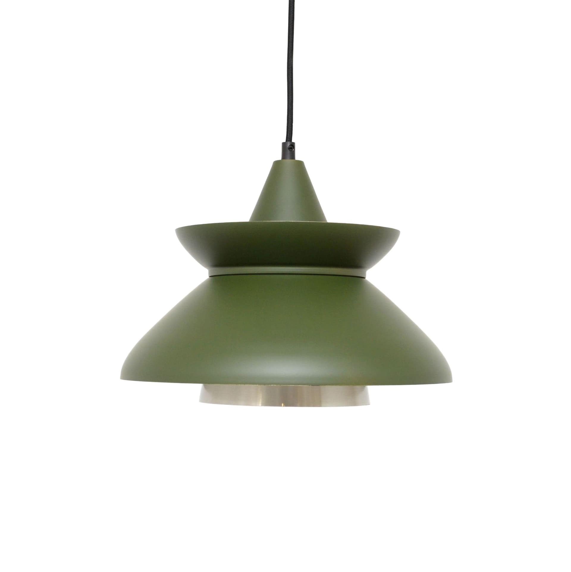 Lampa sufitowa, butelkowa zieleń, metal, stal szczotkowana srebrna, Dania, lata 70.