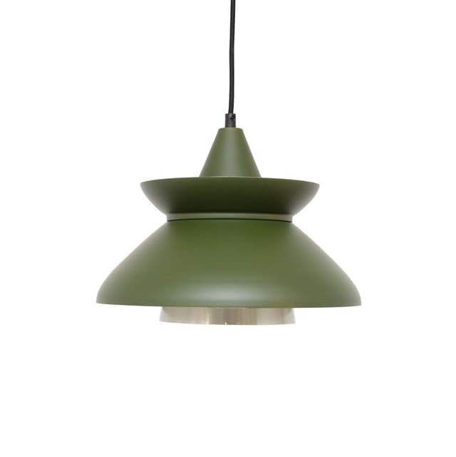 Lampa sufitowa, butelkowa zieleń, metal, stal szczotkowana srebrna, Dania, lata 70. - WYMIARY