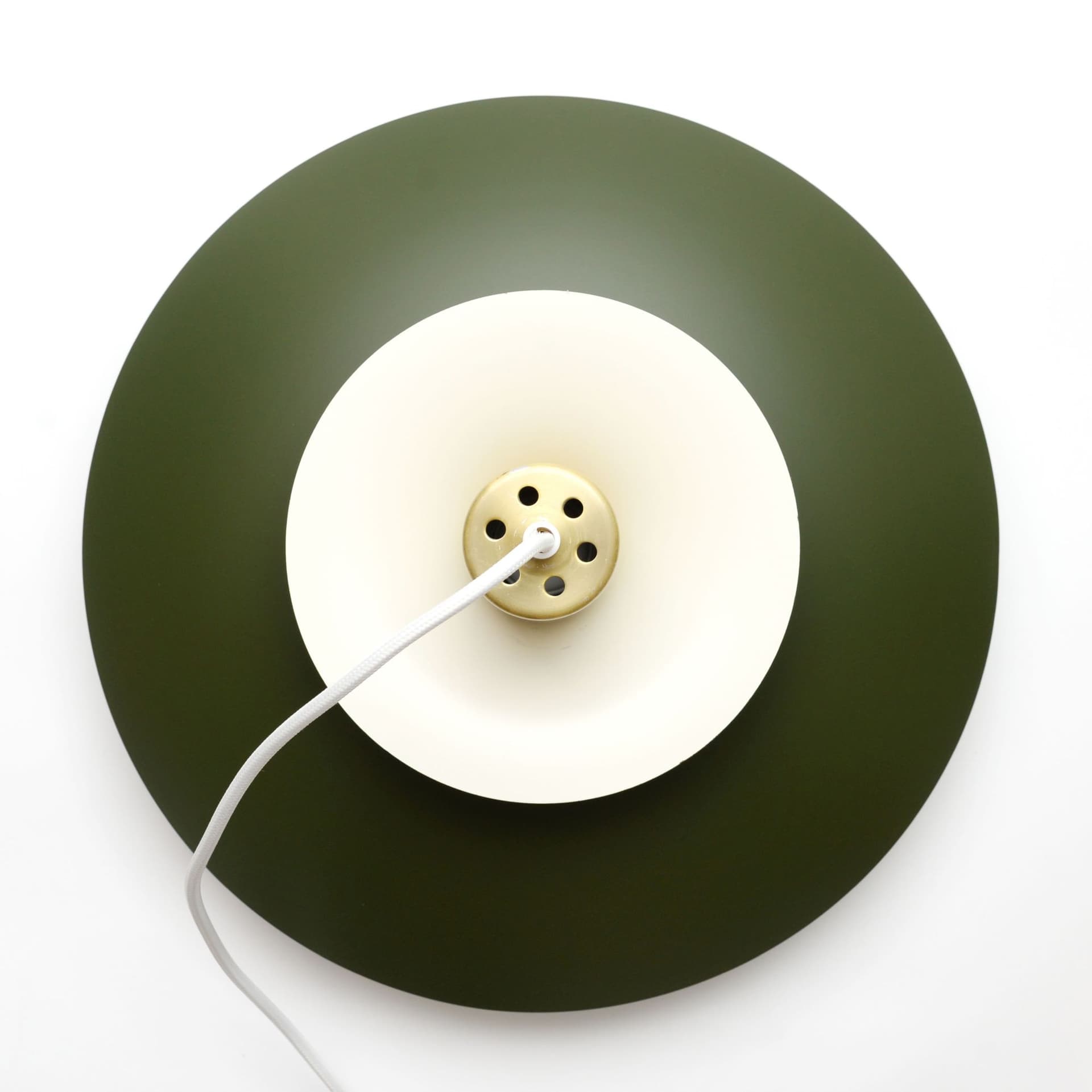 Lampa wisząca, zielony metal, mosiądz złoty, Dania, lata 70. - 388159