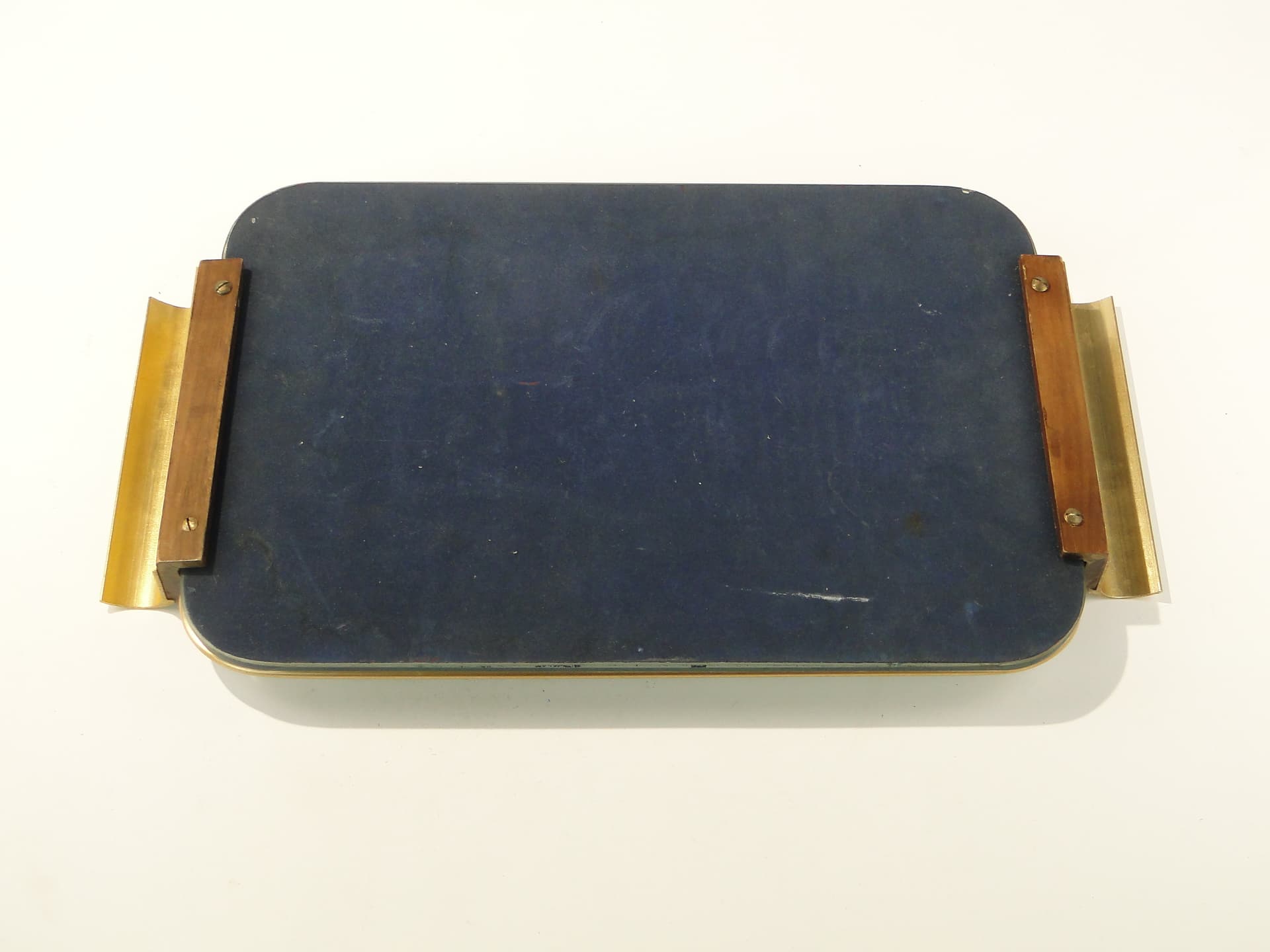 Tray Mid-Century Modern, gold, aluminium, mahogany, mirror, Denmark, 1960s. - 388164
