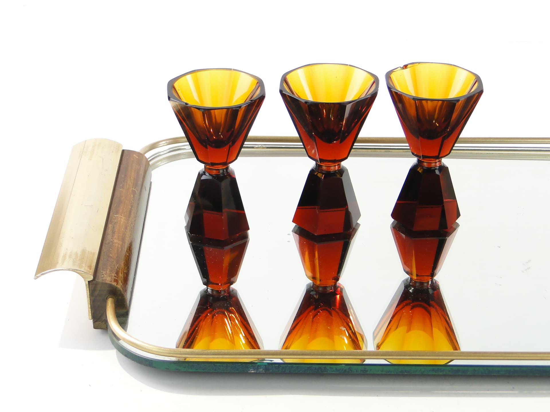 Tray Mid-Century Modern, gold, aluminium, mahogany, mirror, Denmark, 1960s. - 388167
