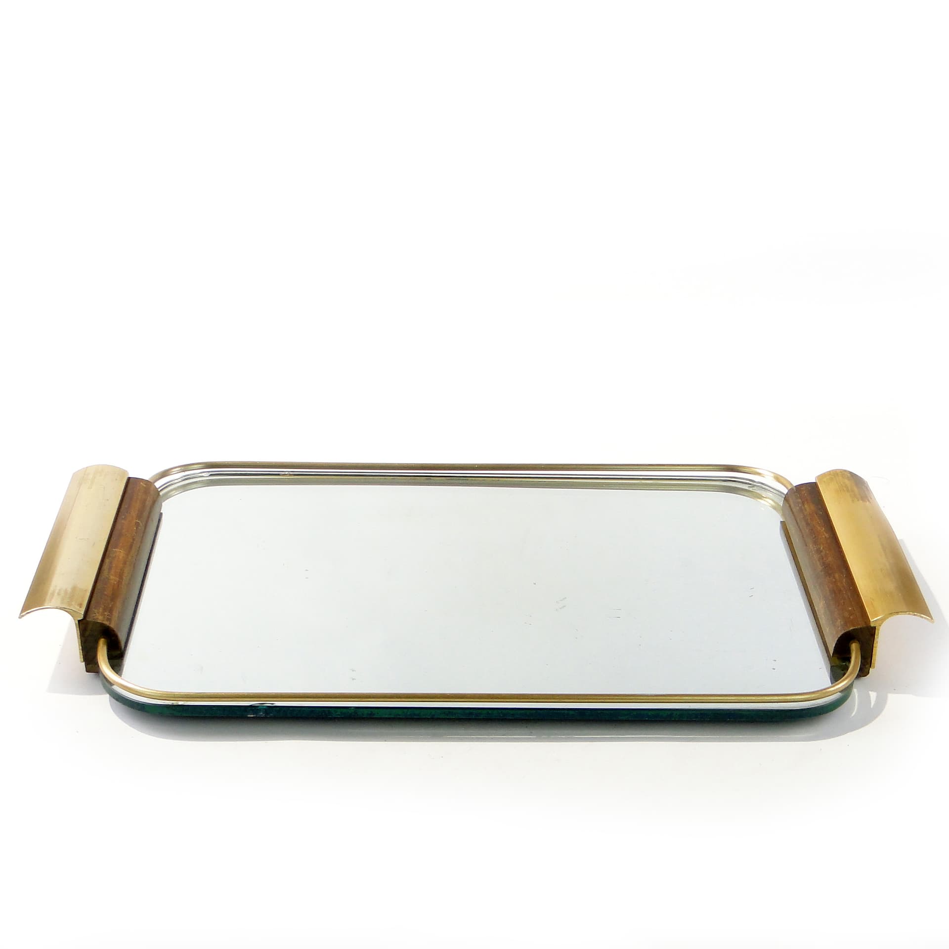 Tray Mid-Century Modern, gold, aluminium, mahogany, mirror, Denmark, 1960s. - 388173