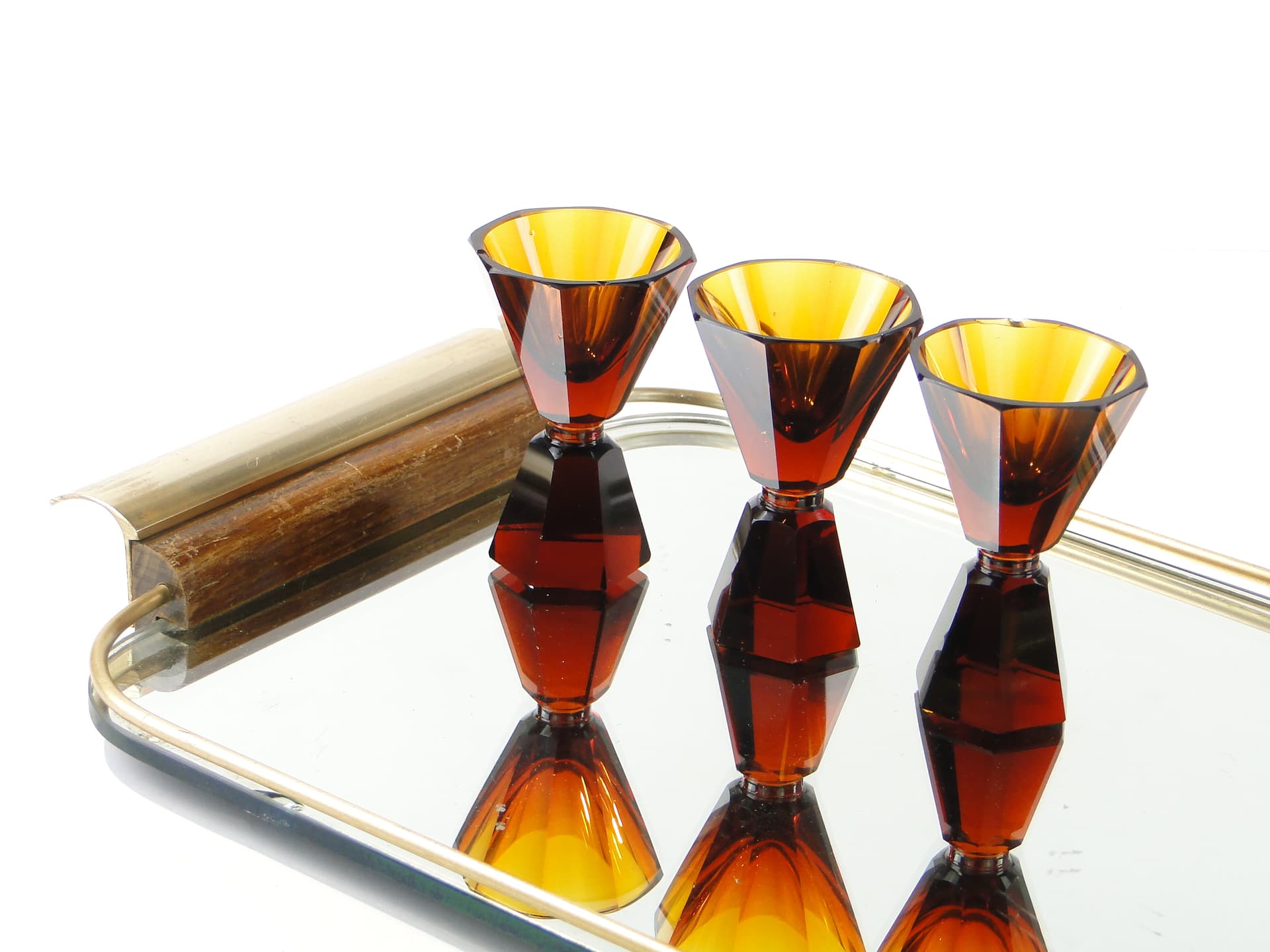 Tray Mid-Century Modern, gold, aluminium, mahogany, mirror, Denmark, 1960s. - 388168