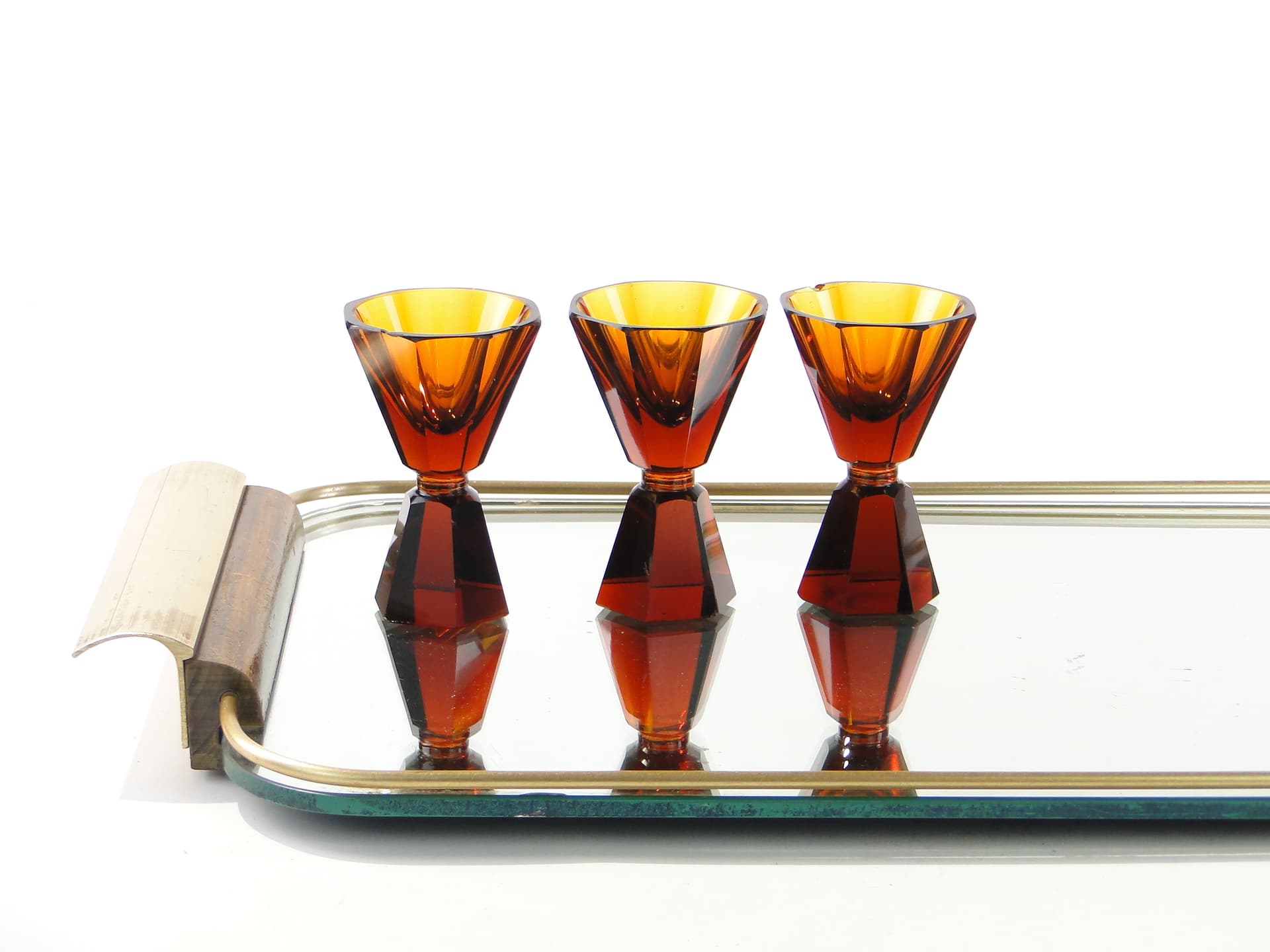 Tray Mid-Century Modern, gold, aluminium, mahogany, mirror, Denmark, 1960s. - 388166