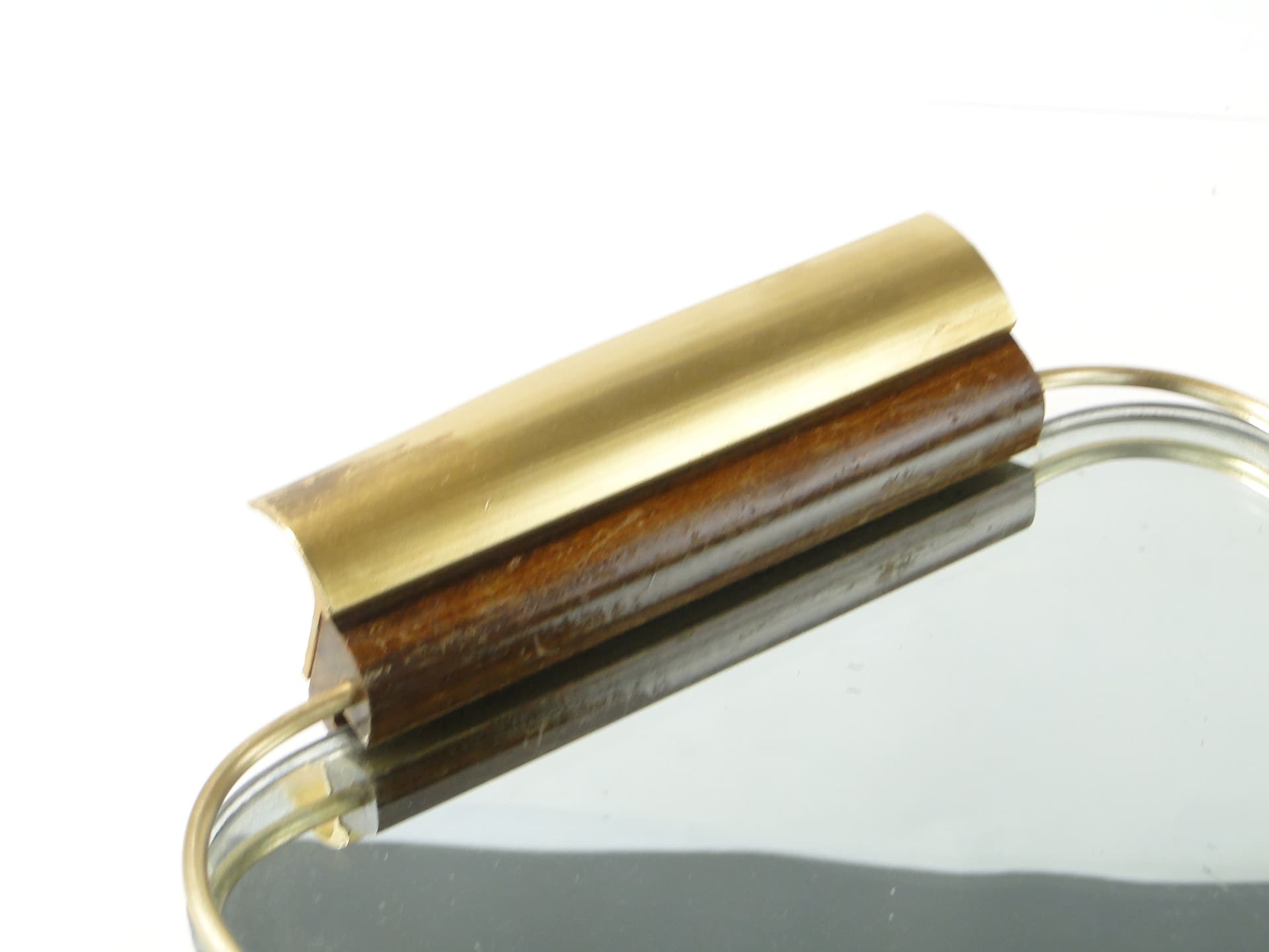 Tray Mid-Century Modern, gold, aluminium, mahogany, mirror, Denmark, 1960s. - 388170