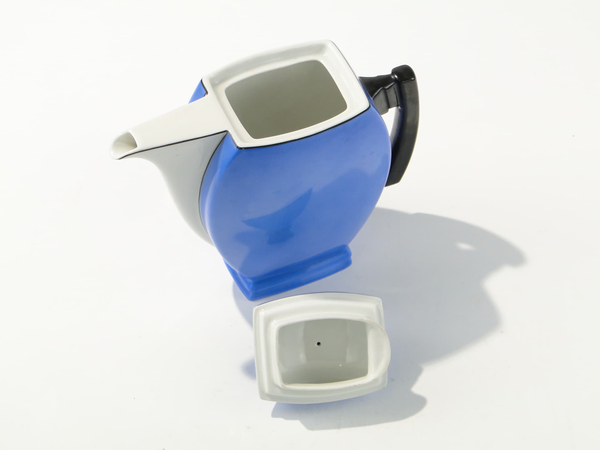 Coffee pot Płaski, blue white black, porcelain, Ćmielów, Poland, 1930s. - 388211