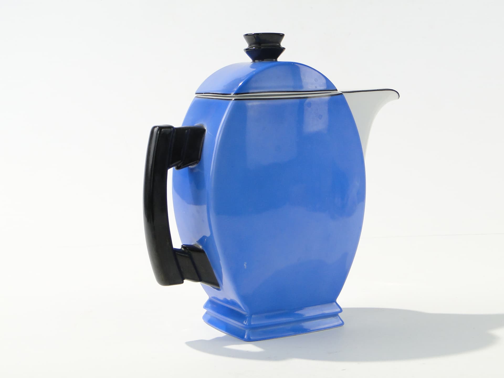 Coffee pot Płaski, blue white black, porcelain, Ćmielów, Poland, 1930s. - 388206