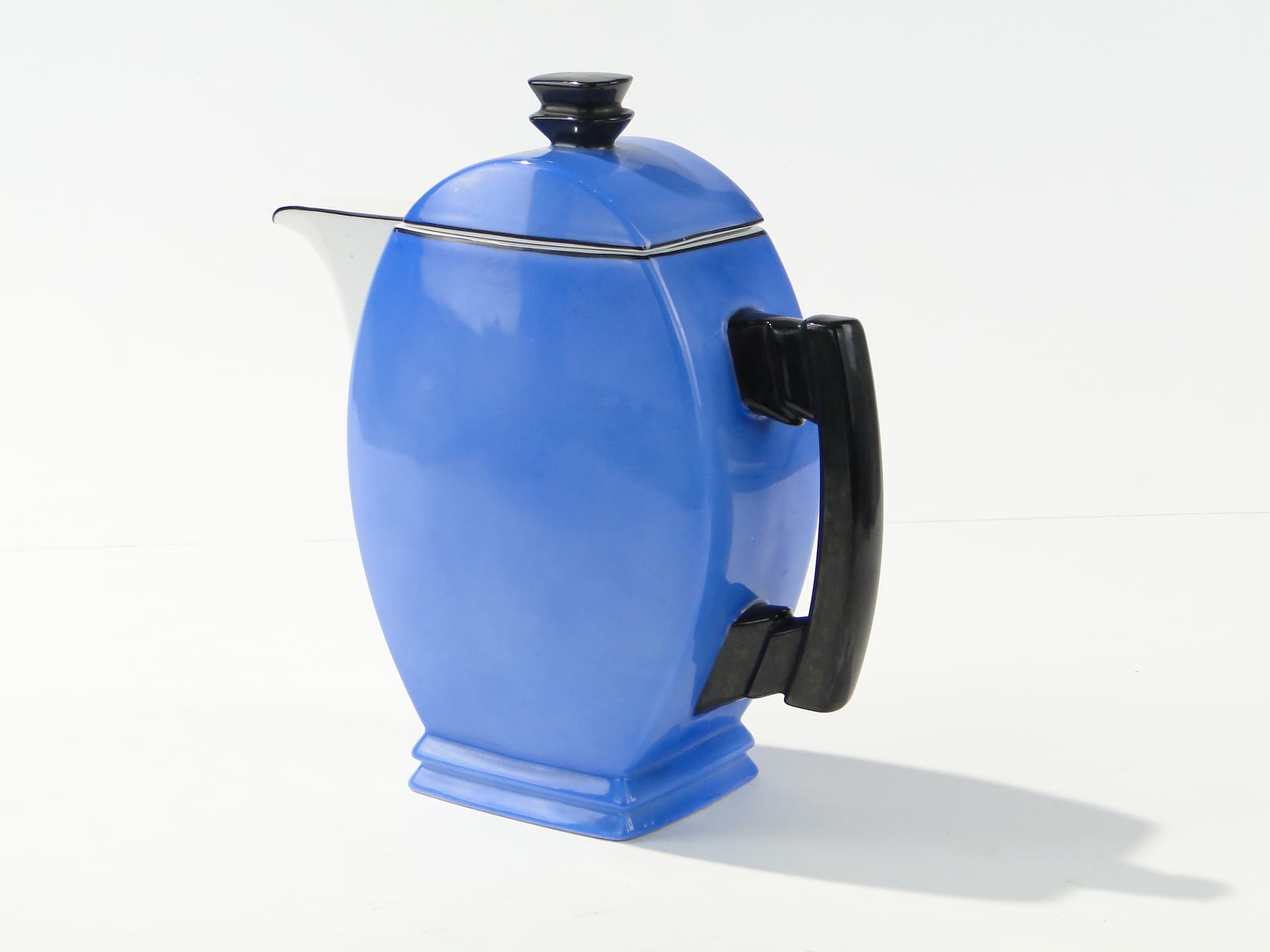 Coffee pot Płaski, blue white black, porcelain, Ćmielów, Poland, 1930s. - 388207