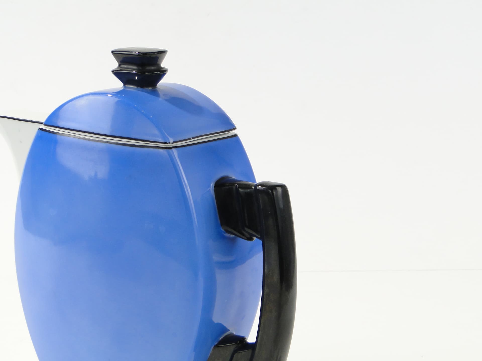Coffee pot Płaski, blue white black, porcelain, Ćmielów, Poland, 1930s. - 388208
