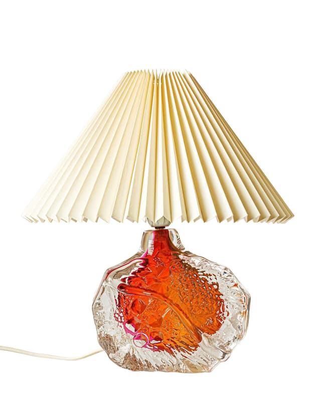 Lampa stołowa, pomarańczowy czerwony przezroczysty, szkło, lata 70. - WYMIARY