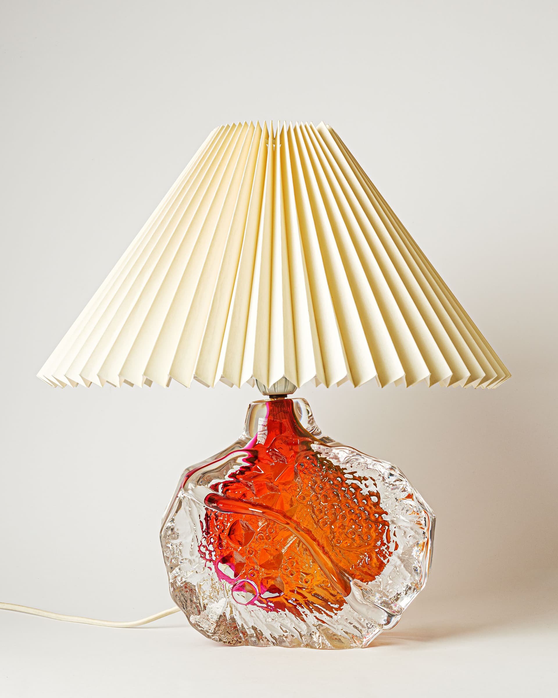 Lampa stołowa, pomarańczowy czerwony przezroczysty, szkło, lata 70. - 388242
