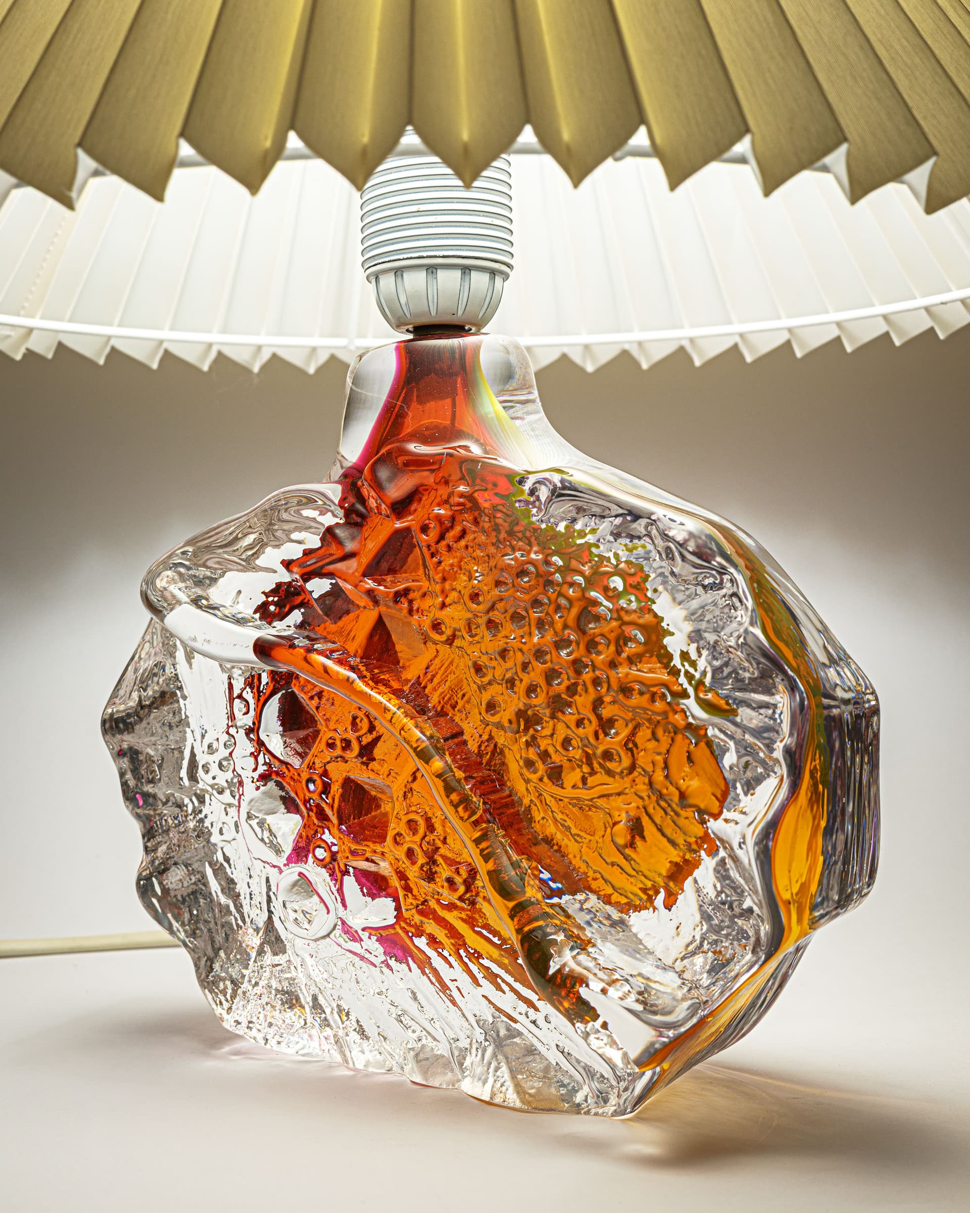 Lampa stołowa, pomarańczowy czerwony przezroczysty, szkło, lata 70. - 388244
