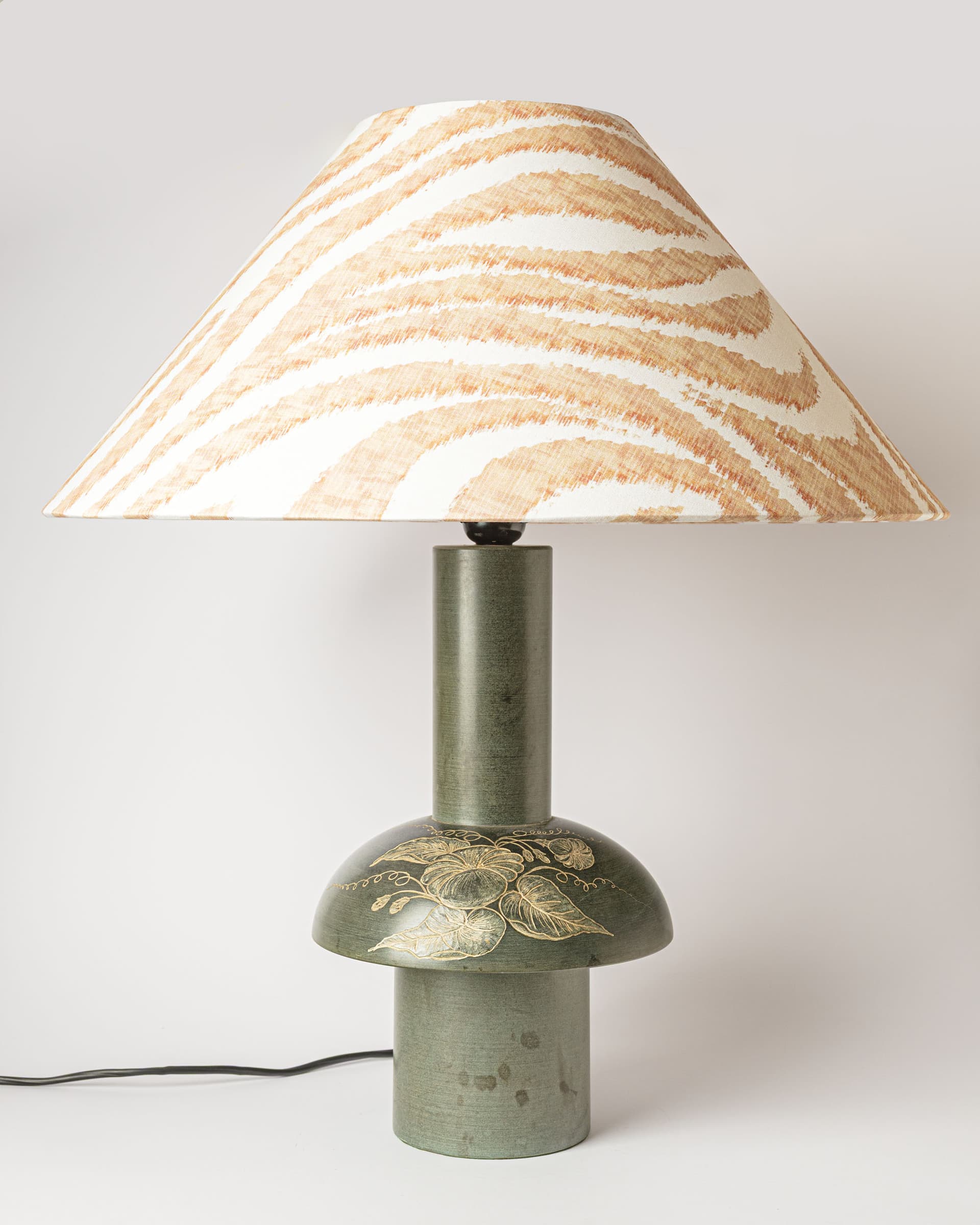 Lampa stołowa Mid Century, kamień szary, tkanina beżowy biały, Włochy, lata 80. - 388262