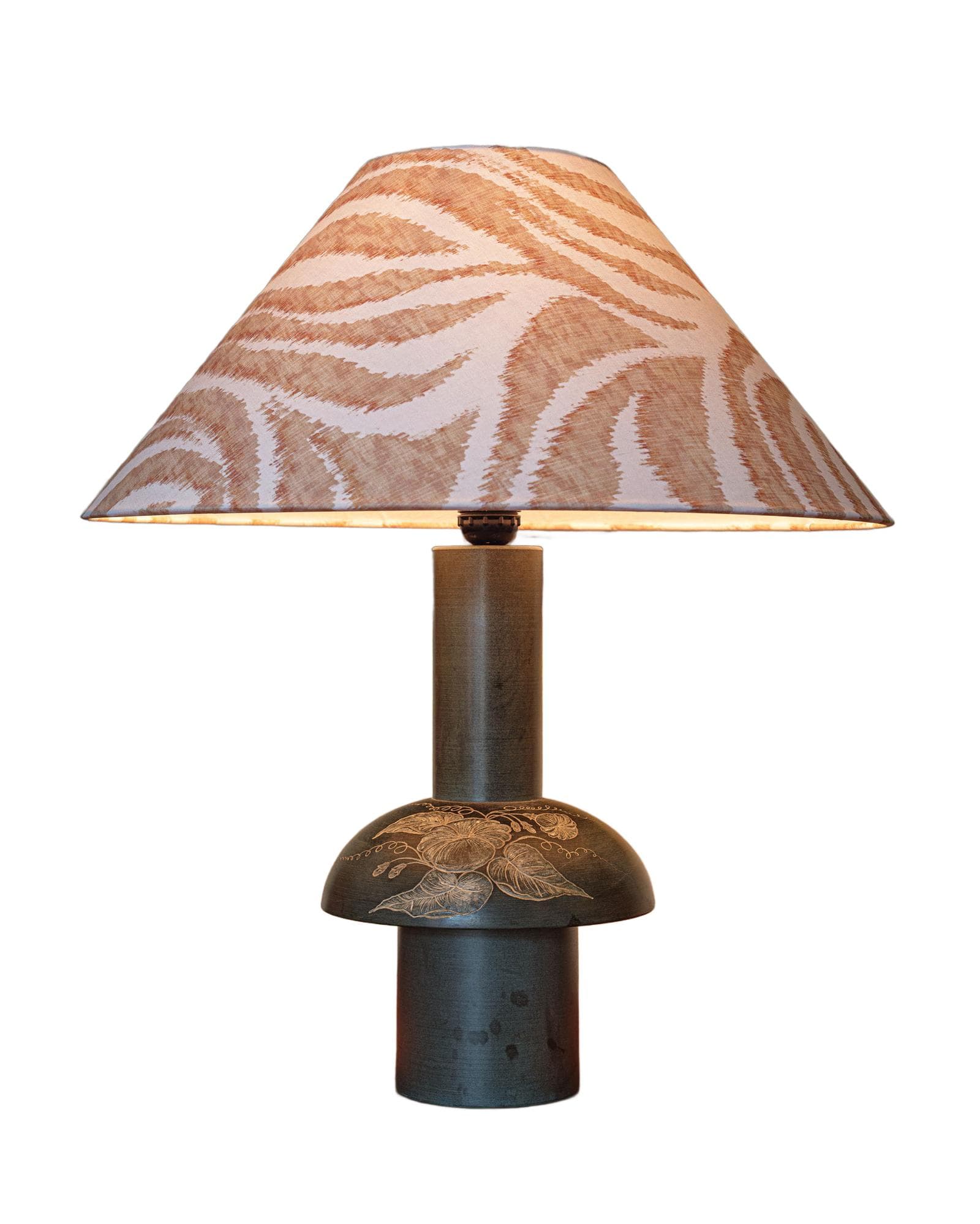 Lampa stołowa Mid Century, kamień szary, tkanina beżowy biały, Włochy, lata 80.