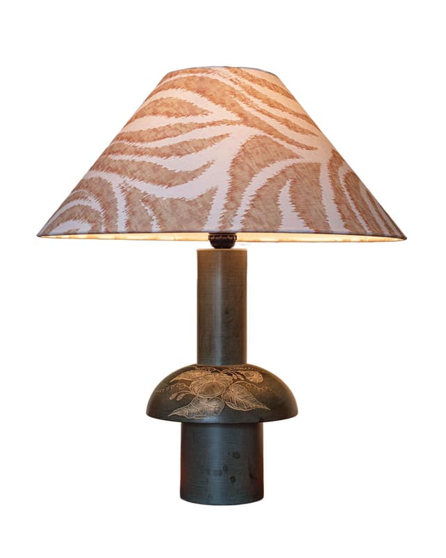Lampa stołowa Mid Century, kamień szary, tkanina beżowy biały, Włochy, lata 80. - WYMIARY