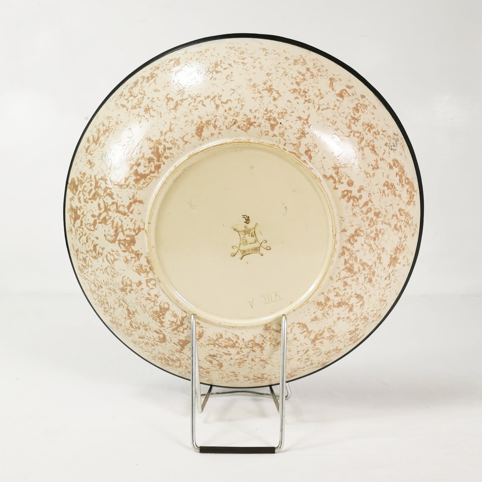 Platter Art Deco, brown gold beige black white blue ceramic, by R. Chevallier, Boch Frères Keramis, Belgium, 1930s. - 388353