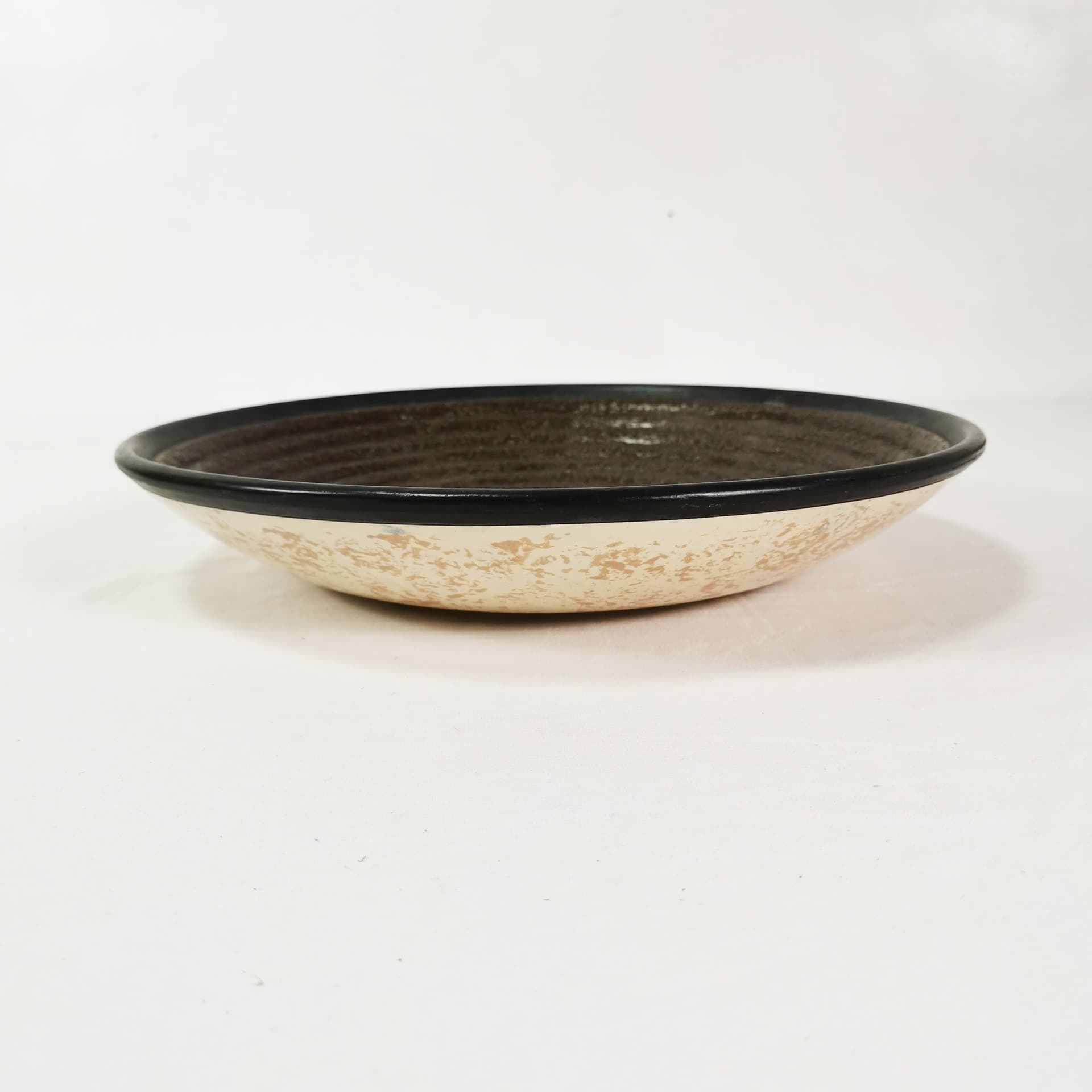 Platter Art Deco, brown gold beige black white blue ceramic, by R. Chevallier, Boch Frères Keramis, Belgium, 1930s. - 388352