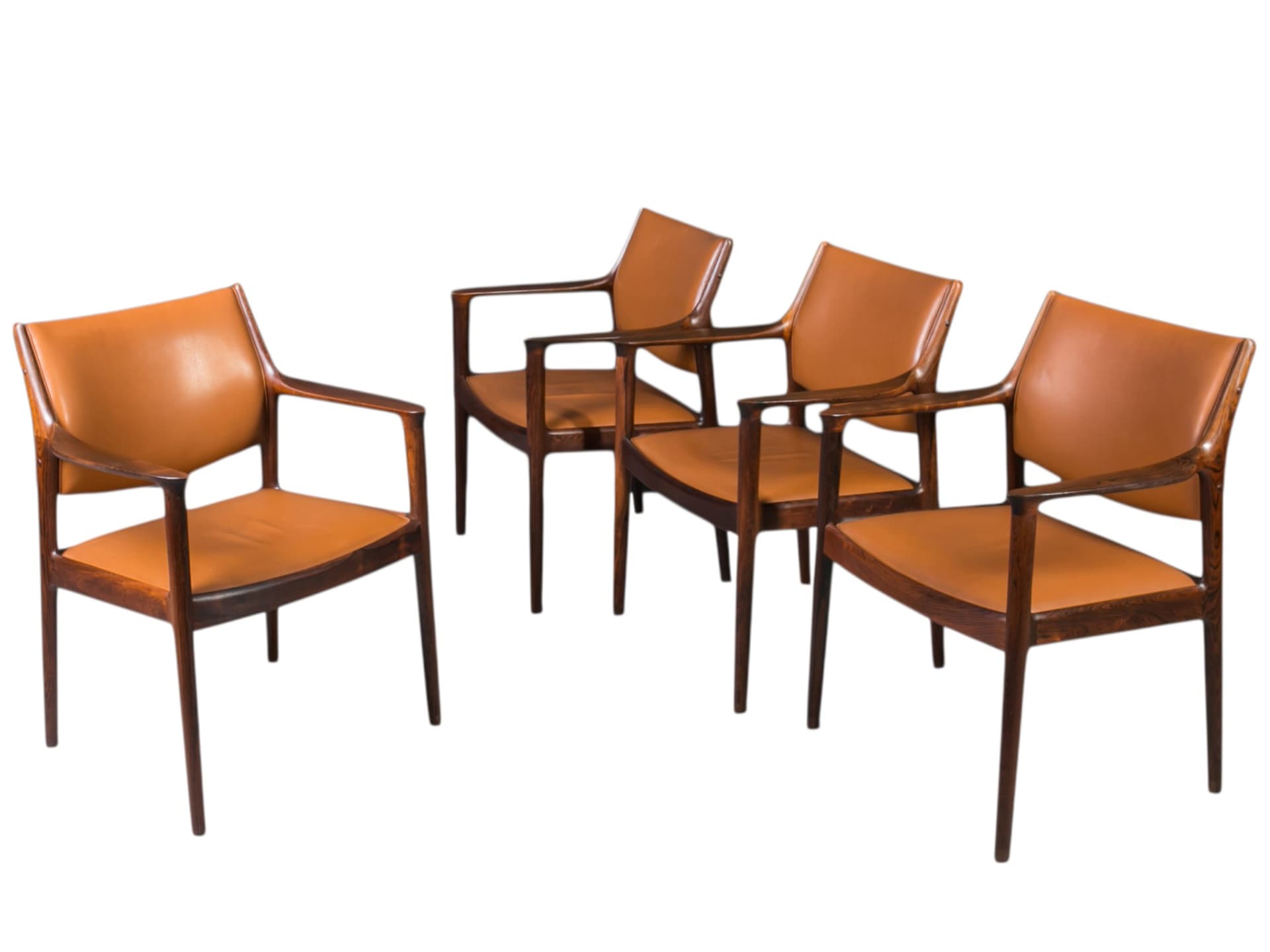 Set of four chairs Elton, cognac leather, dark brown rosewood, by T. Afdal, Norway, 1960s.