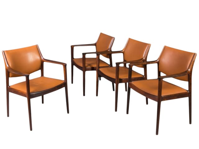 Set of four chairs Elton, cognac leather, dark brown rosewood, by T. Afdal, Norway, 1960s. - DIMENSION