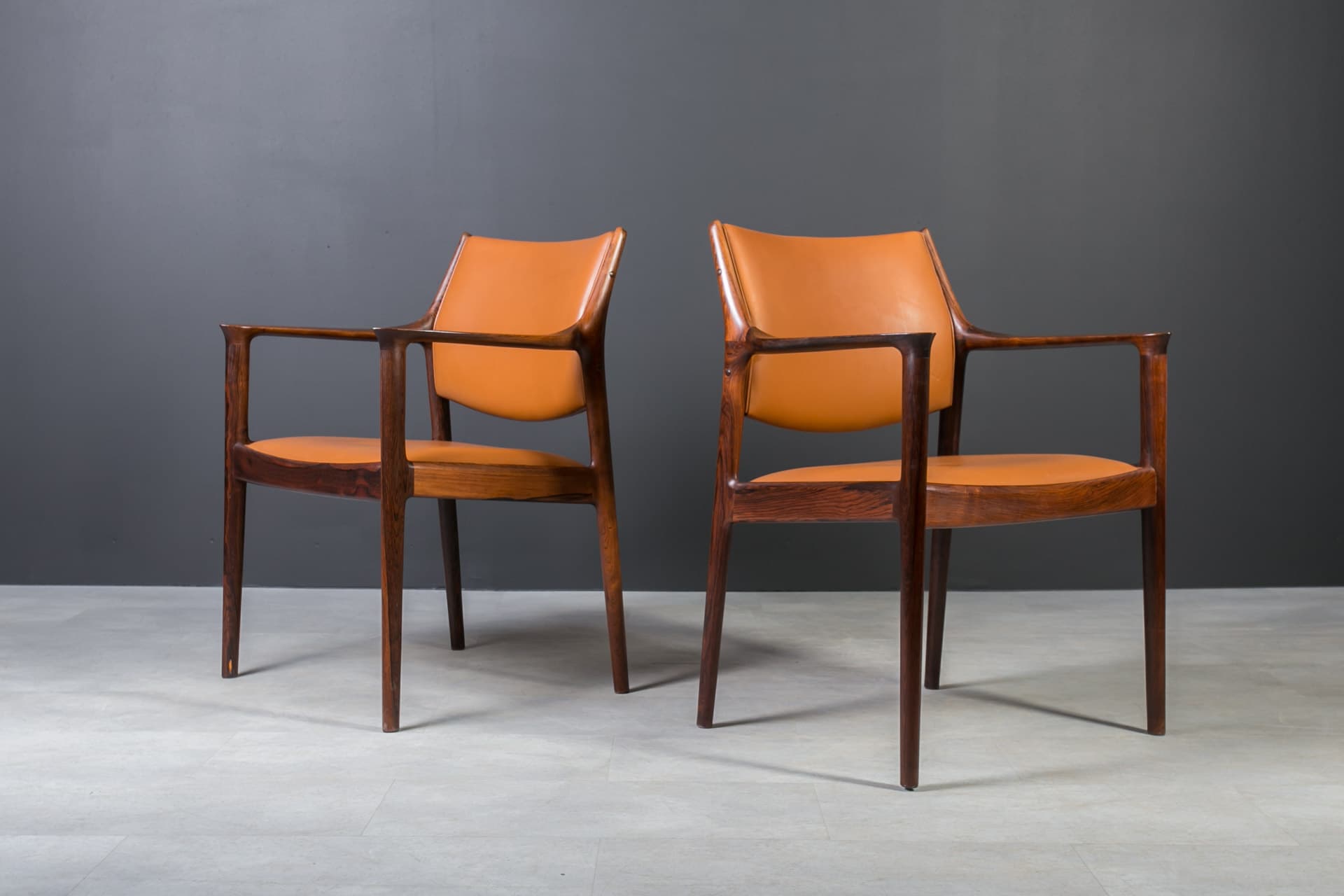 Set of four chairs Elton, cognac leather, dark brown rosewood, by T. Afdal, Norway, 1960s. - 3368