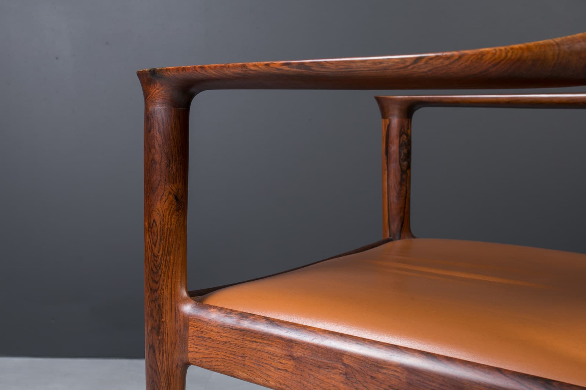 Set of four chairs Elton, cognac leather, dark brown rosewood, by T. Afdal, Norway, 1960s. - 3371