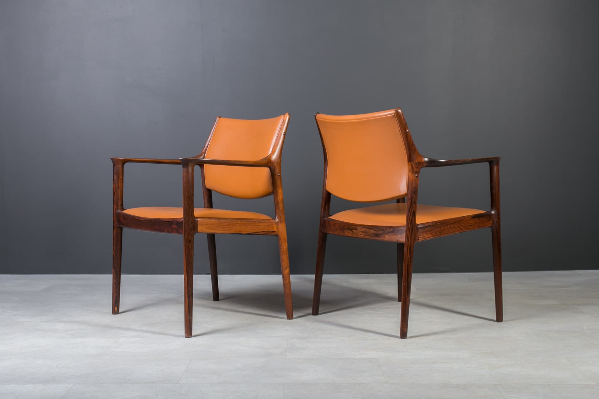 Set of four chairs Elton, cognac leather, dark brown rosewood, by T. Afdal, Norway, 1960s. - 3369
