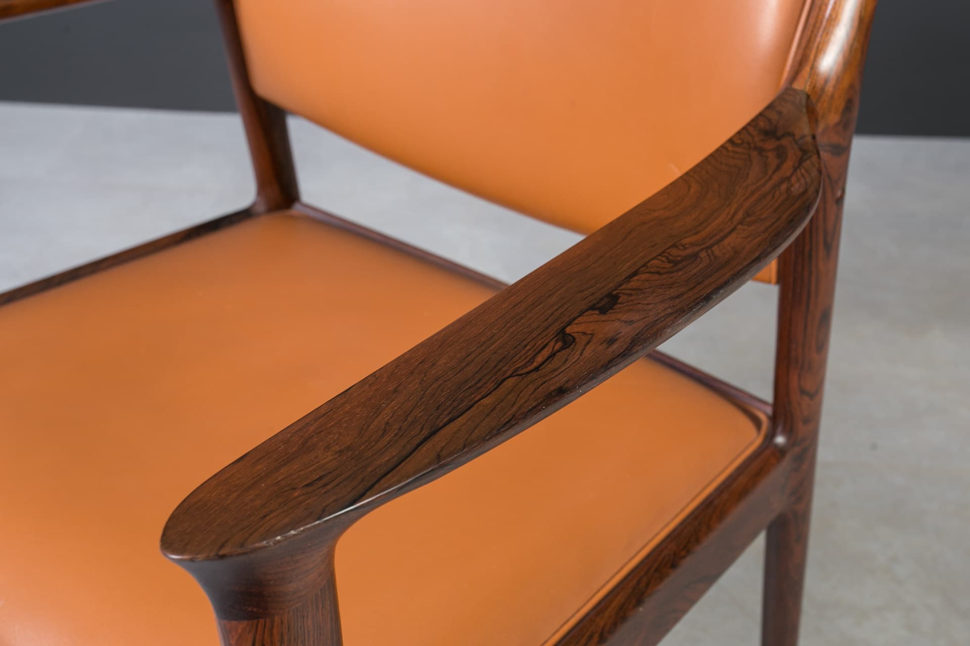 Set of four chairs Elton, cognac leather, dark brown rosewood, by T. Afdal, Norway, 1960s. - 3374