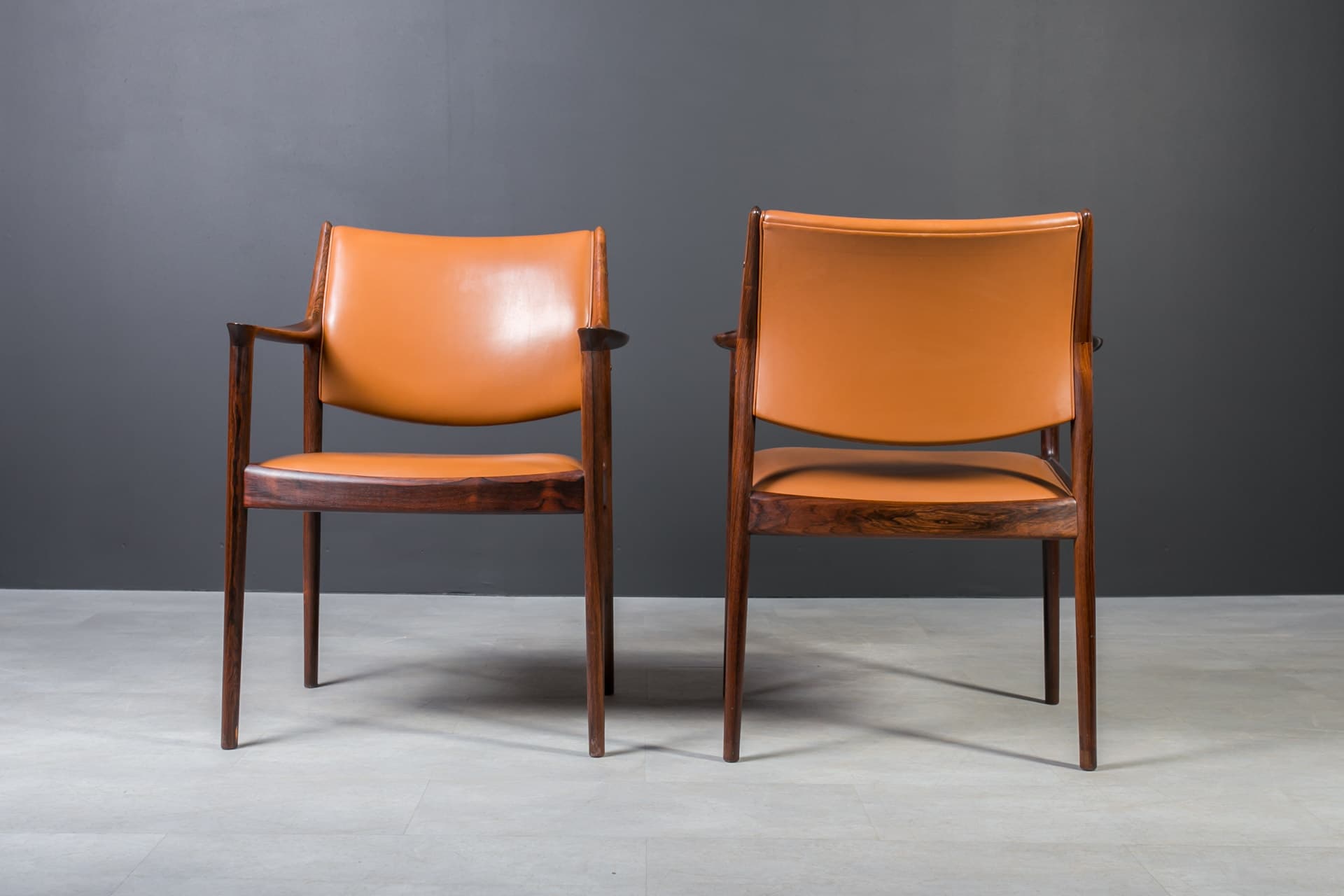 Set of four chairs Elton, cognac leather, dark brown rosewood, by T. Afdal, Norway, 1960s. - 3372