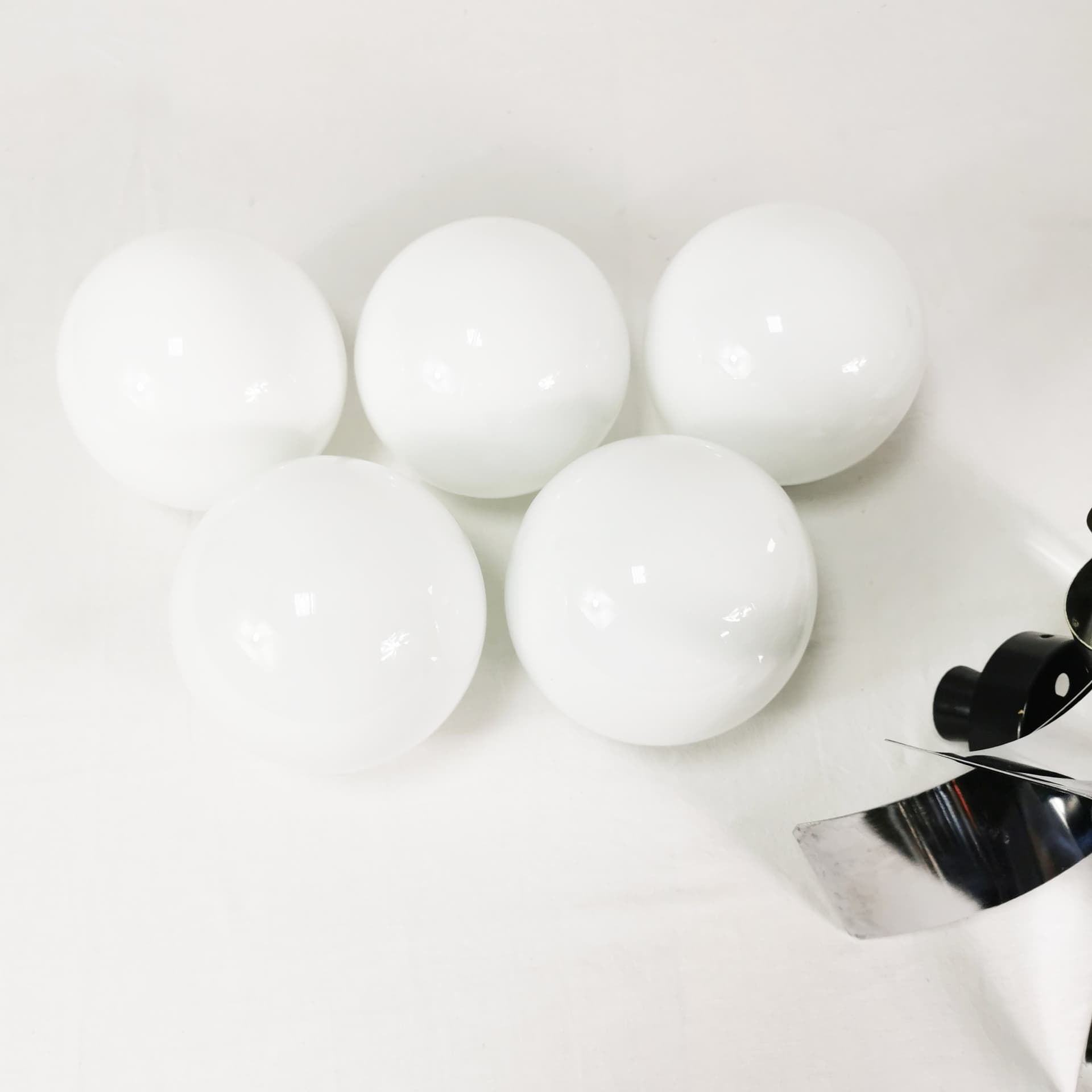 Chandelier Space Age, silver chrome steel, white glass, by J. Hůrka, Napako, Czechoslovakia, 1960s. - 388377