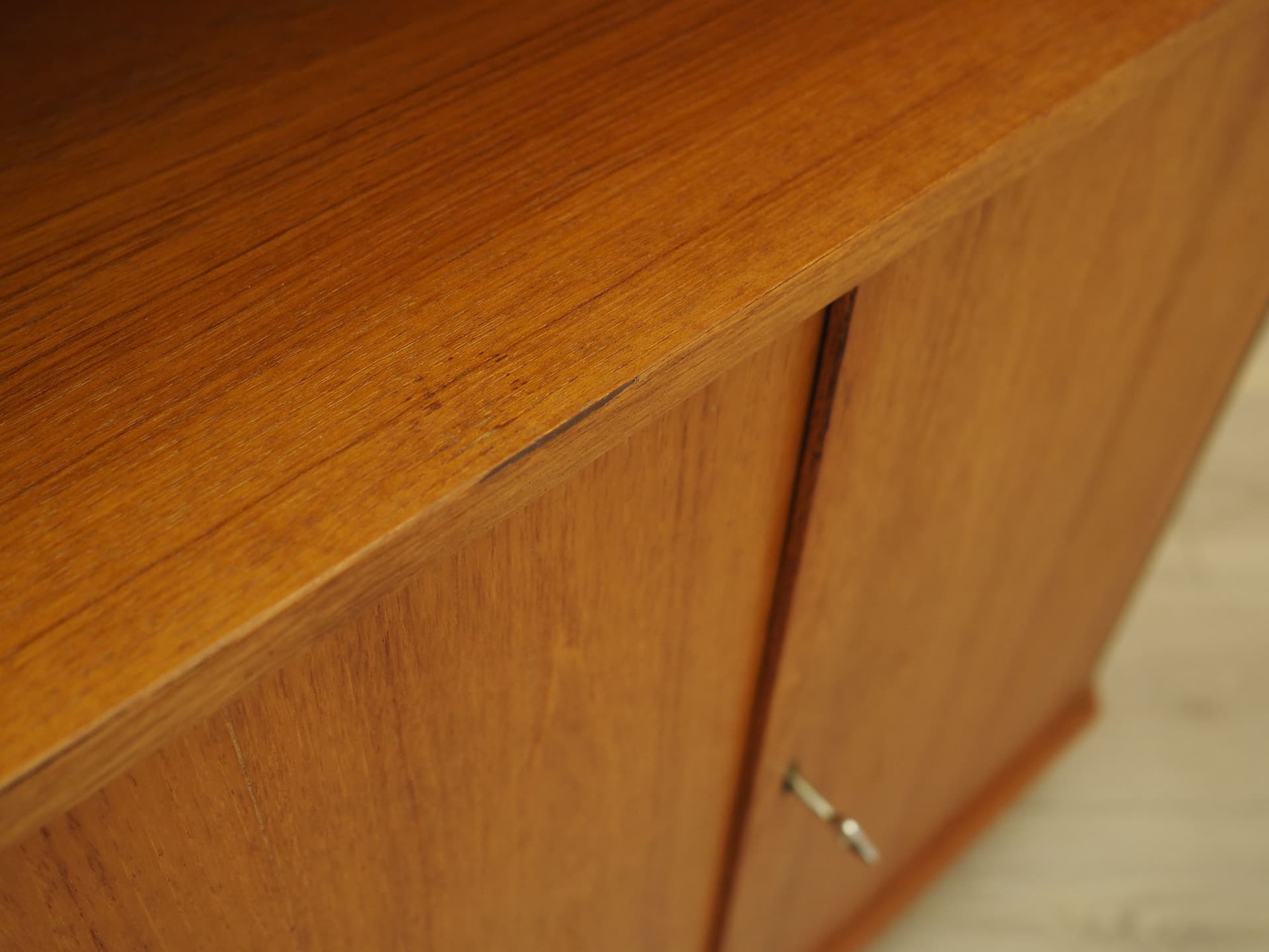 Corner display cabinet, brown orange teak, glass, Denmark, 1960s. - 388415
