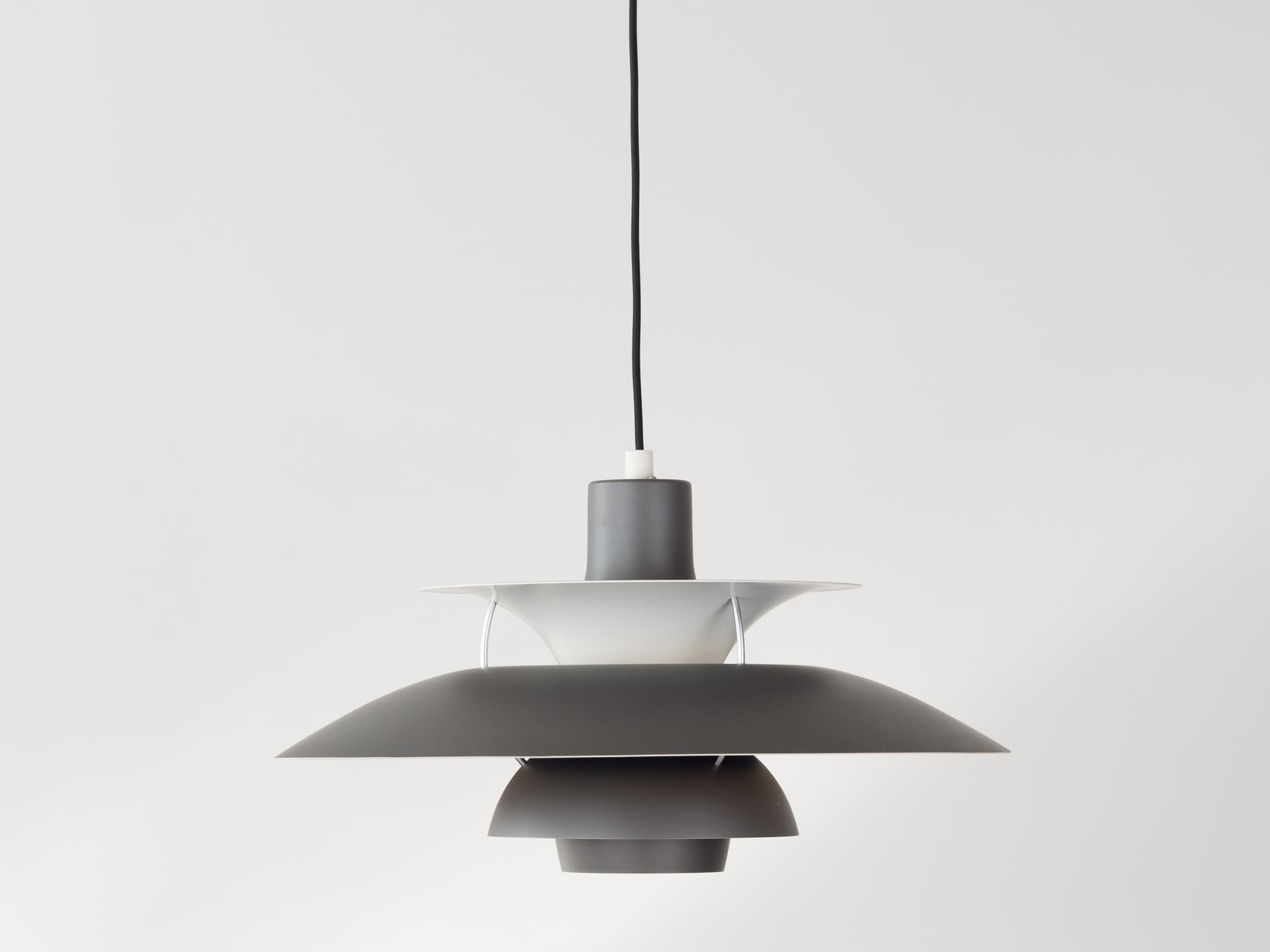 Pendant lamp PH 5, grey aluminum, by P. Henningsen, Louis Poulsen, Denmark, 1980s. - 388542