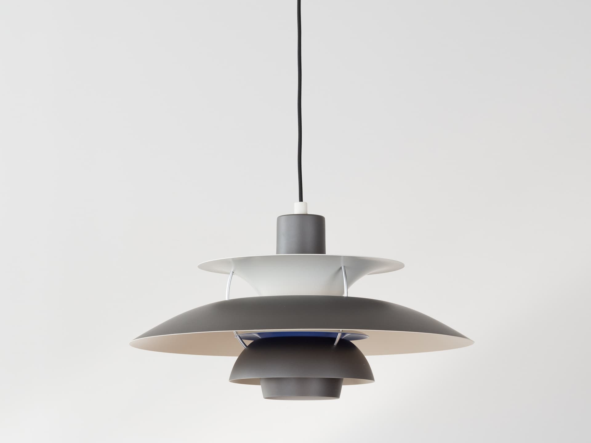 Pendant lamp PH 5, grey aluminum, by P. Henningsen, Louis Poulsen, Denmark, 1980s. - 388548