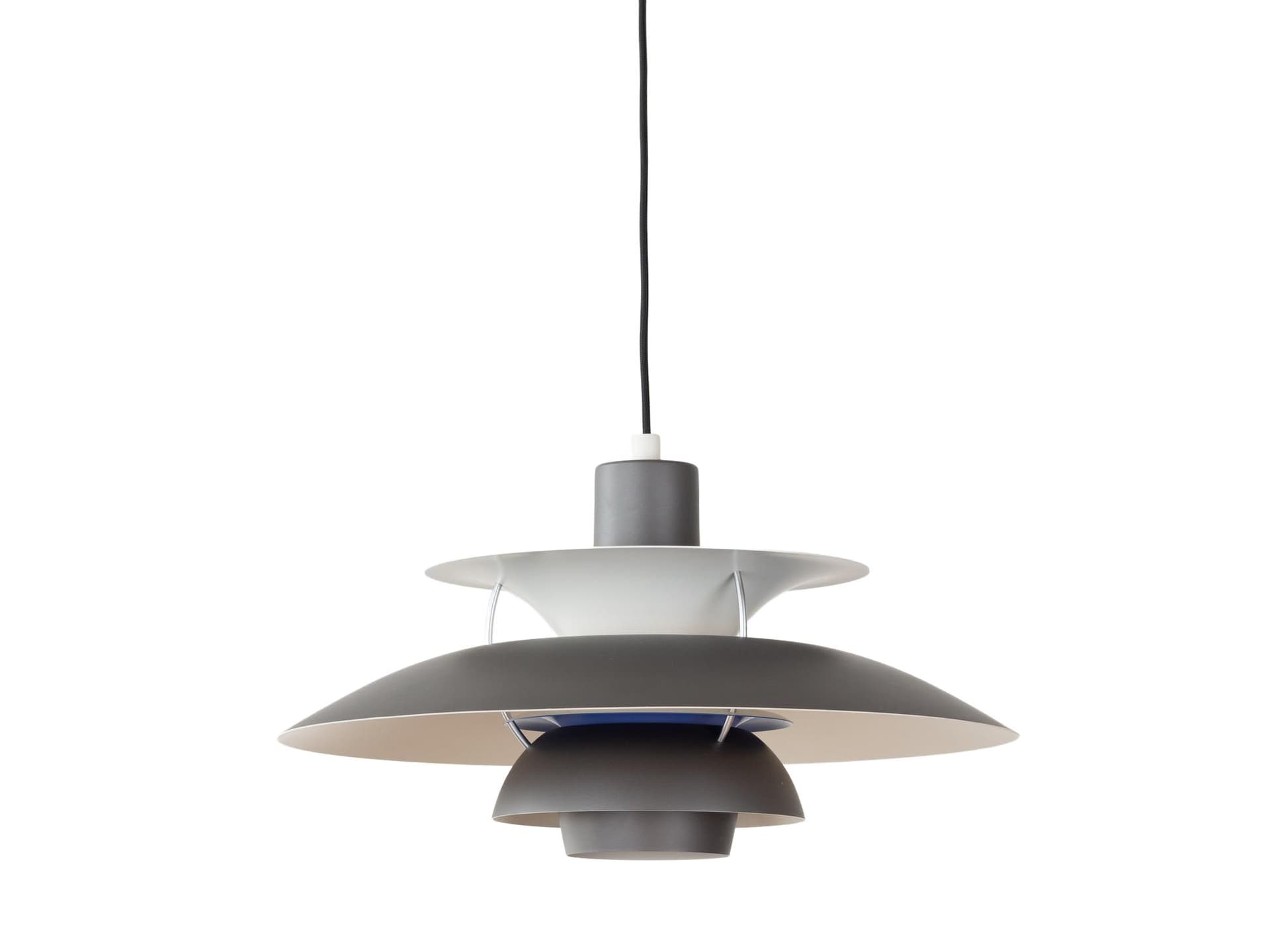 Pendant lamp PH 5, grey aluminum, by P. Henningsen, Louis Poulsen, Denmark, 1980s.