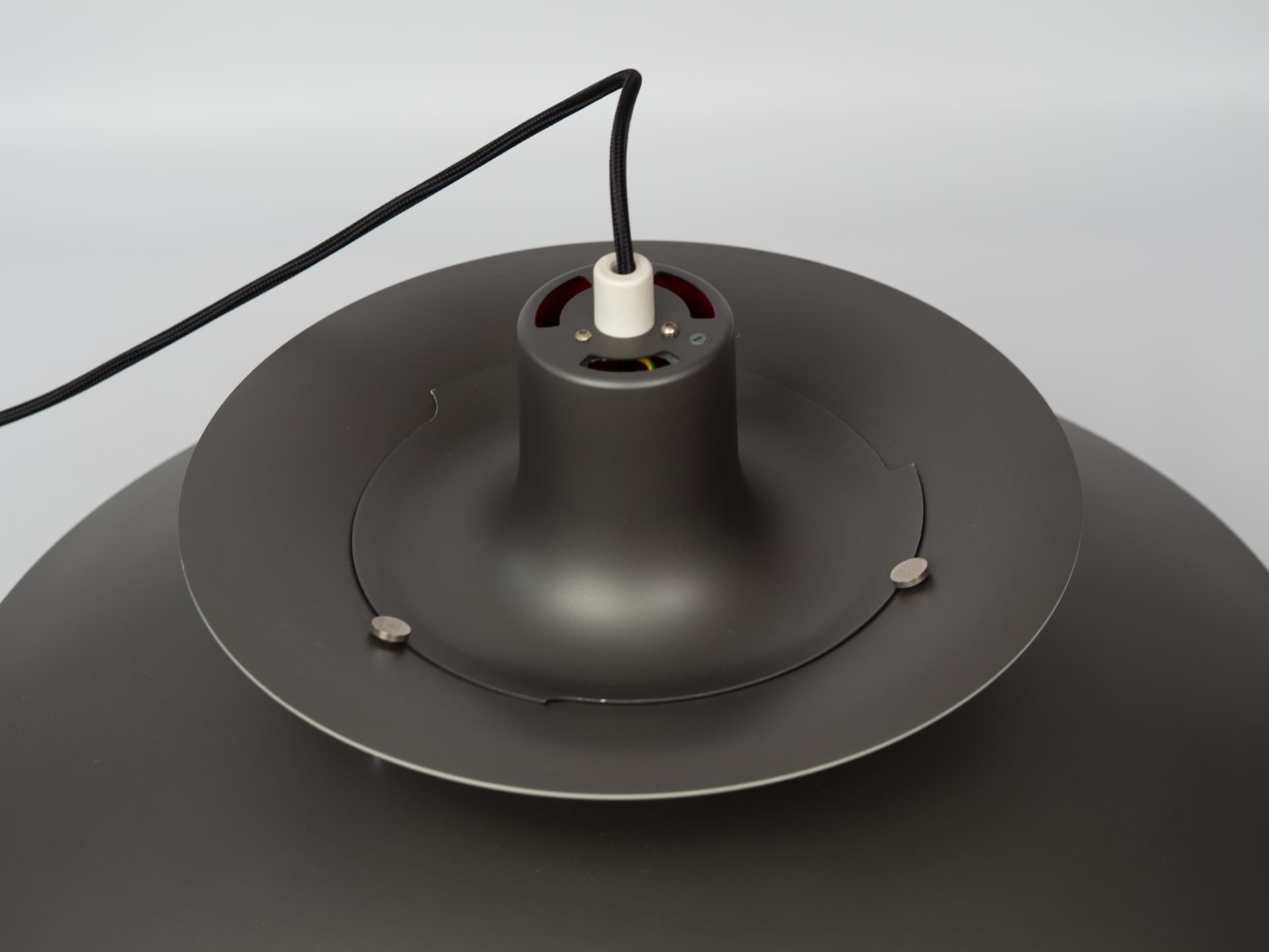 Pendant lamp PH 5, grey aluminum, by P. Henningsen, Louis Poulsen, Denmark, 1980s. - 388549