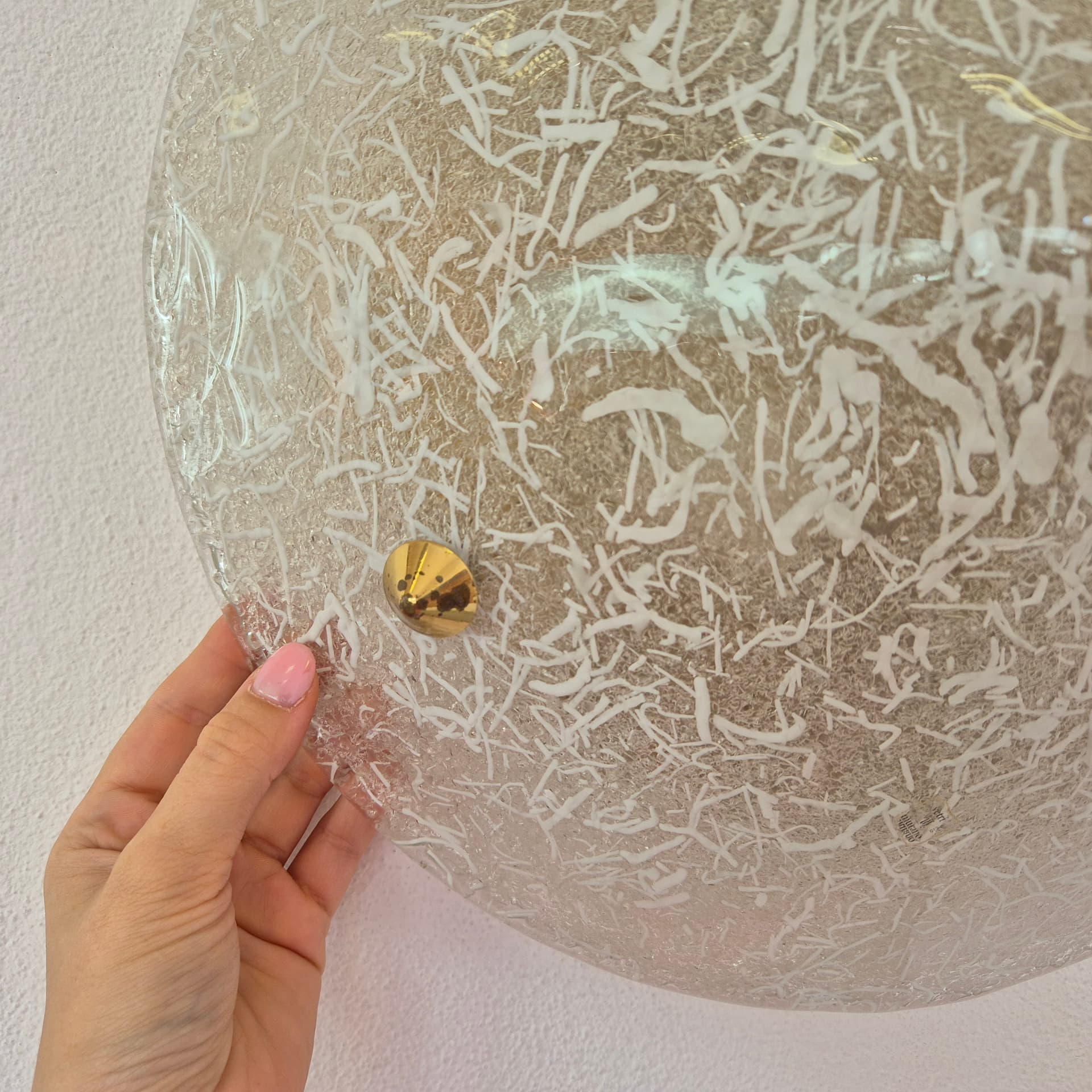 Ceiling lamp Murano, transparent white glass, Vetri, Italy, 1970s. - 388641