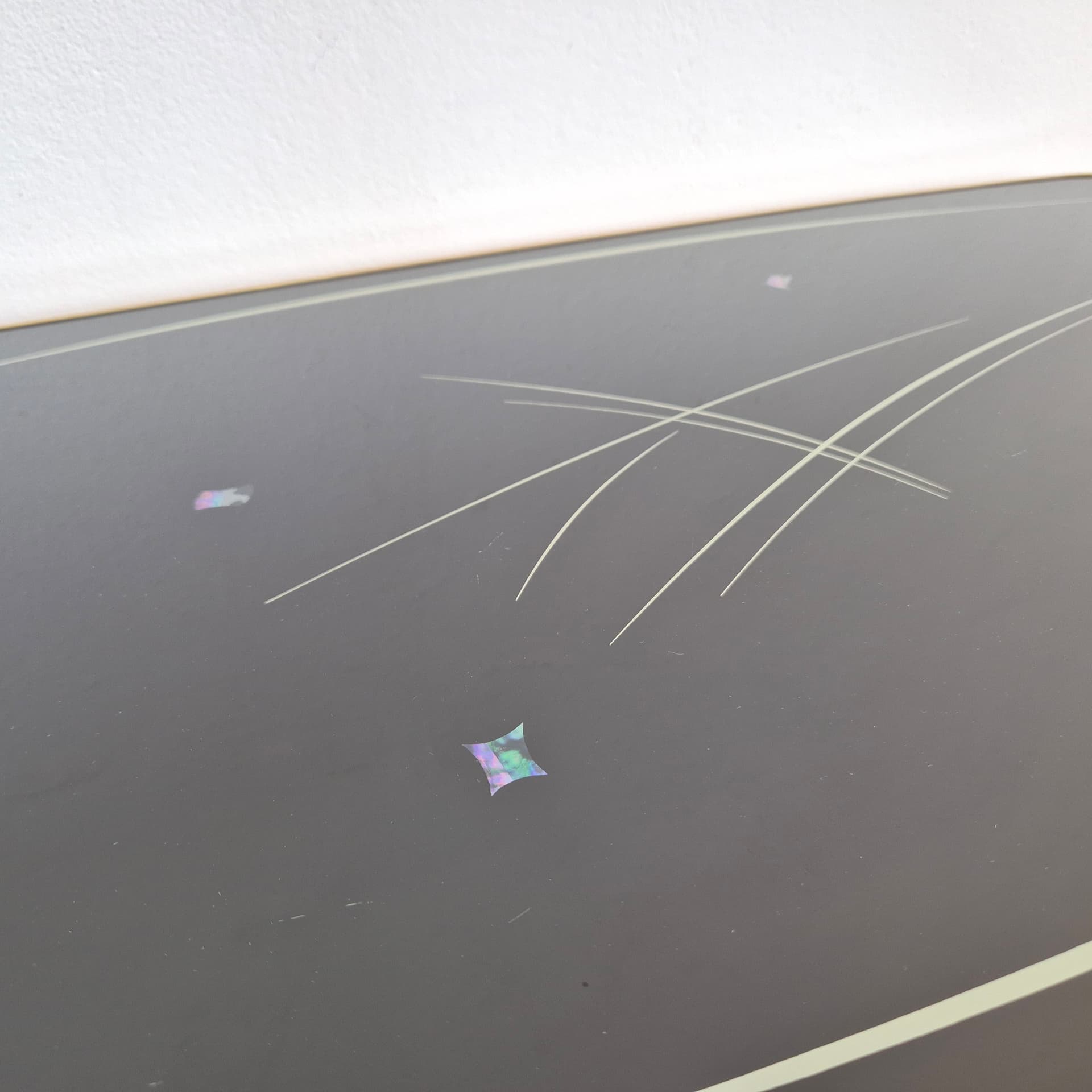 Coffee Table Rockabilly, black glass, brown wood, gold brass, Germany, 1960s. - 388666