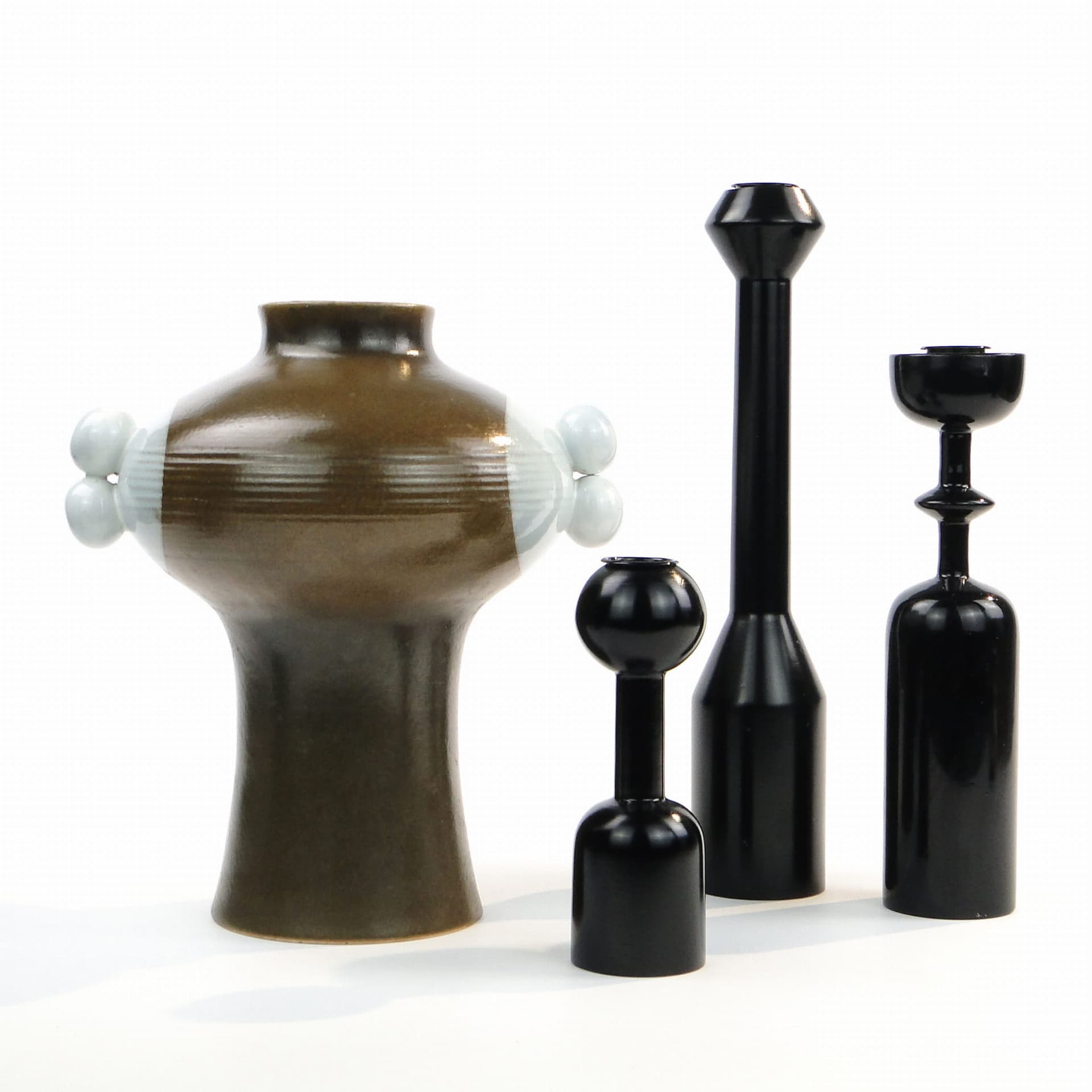 Vase Brusel, brown blue ceramic, Czechoslovakia, 1960s - 388679