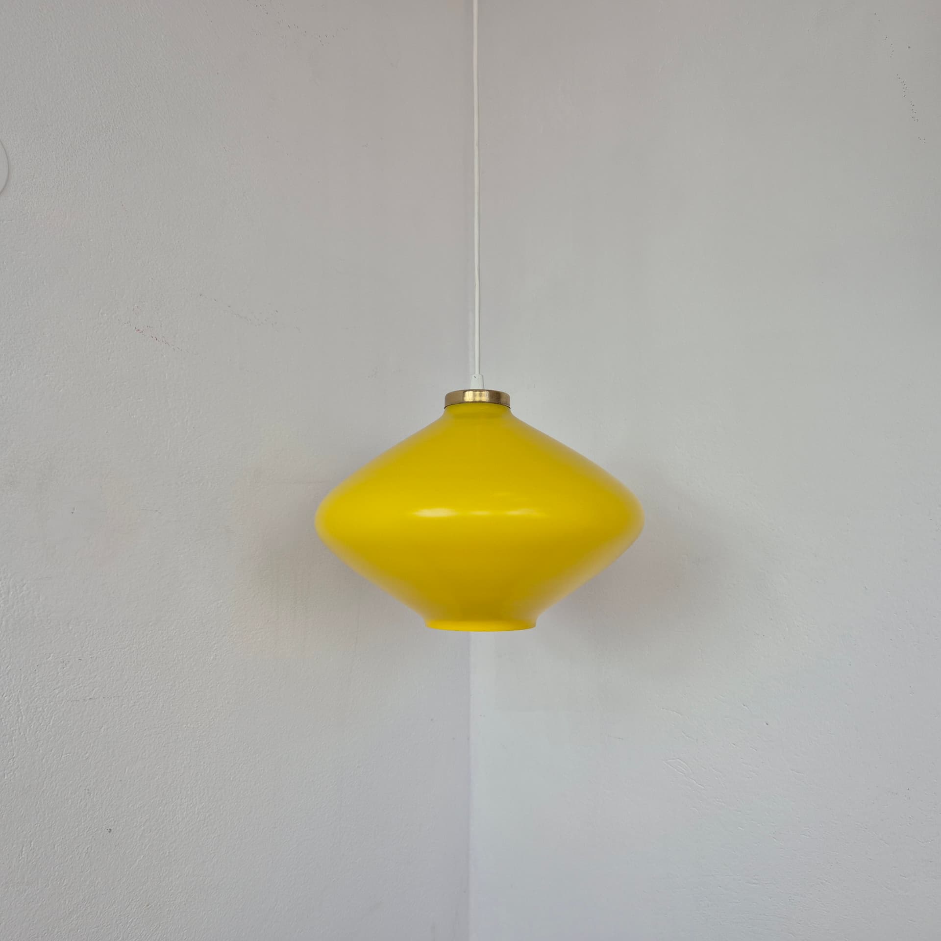 Pendant lamp, yellow glass, brass, Hungary, 1970s. - 388691