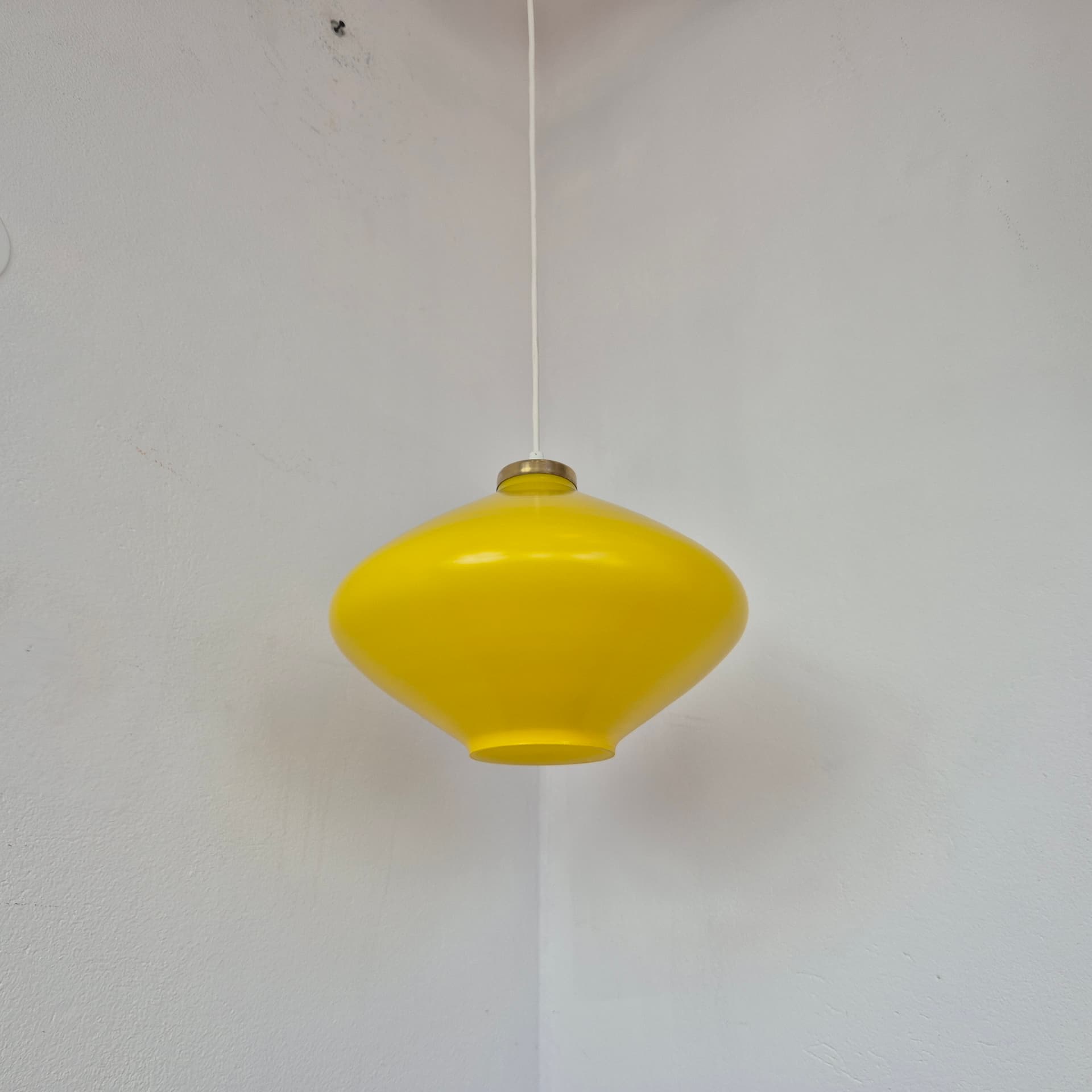 Pendant lamp, yellow glass, brass, Hungary, 1970s. - 388692