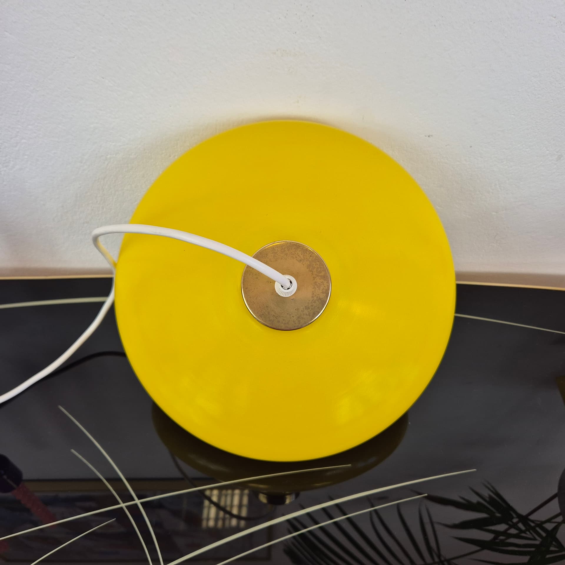 Pendant lamp, yellow glass, brass, Hungary, 1970s. - 388696