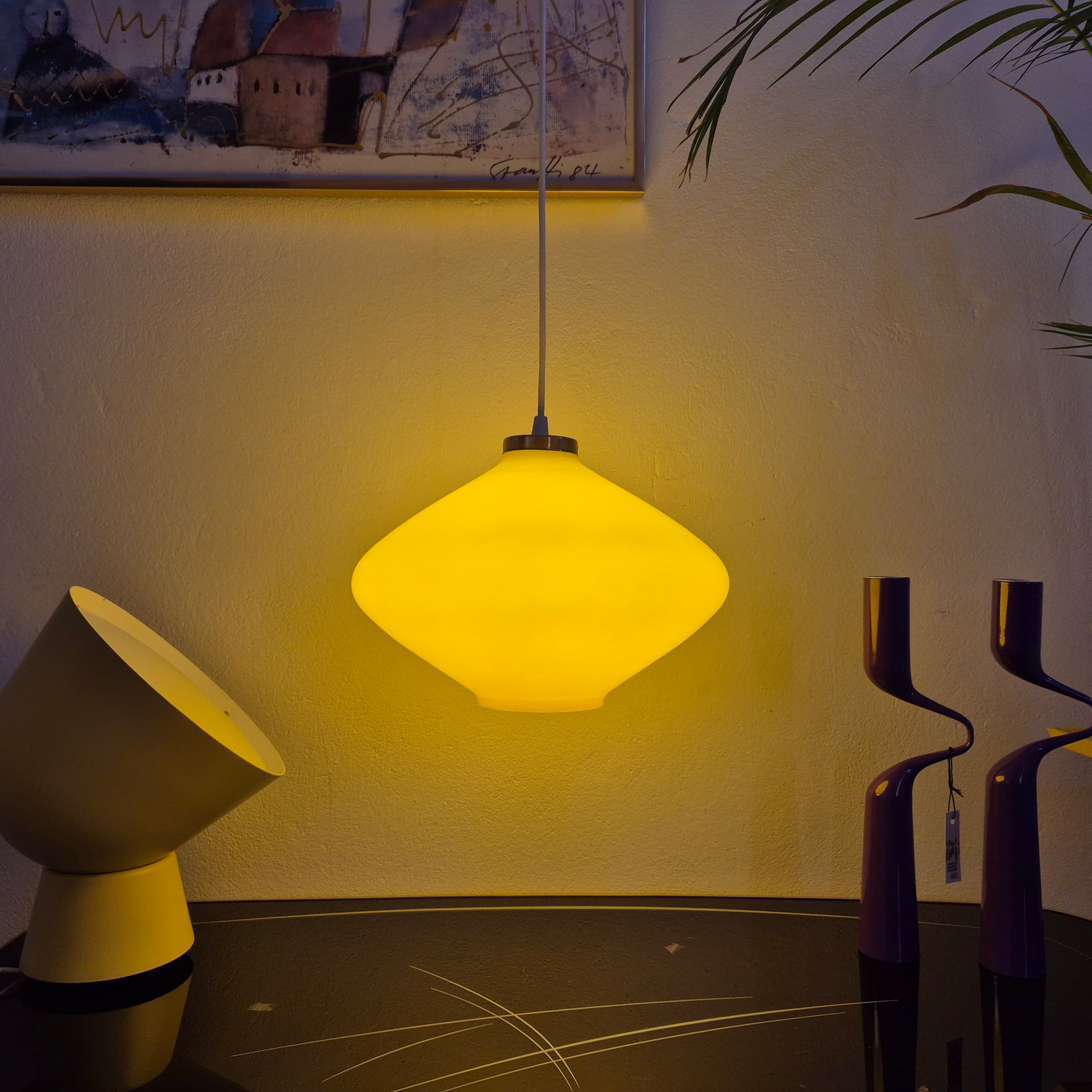 Pendant lamp, yellow glass, brass, Hungary, 1970s. - 388700