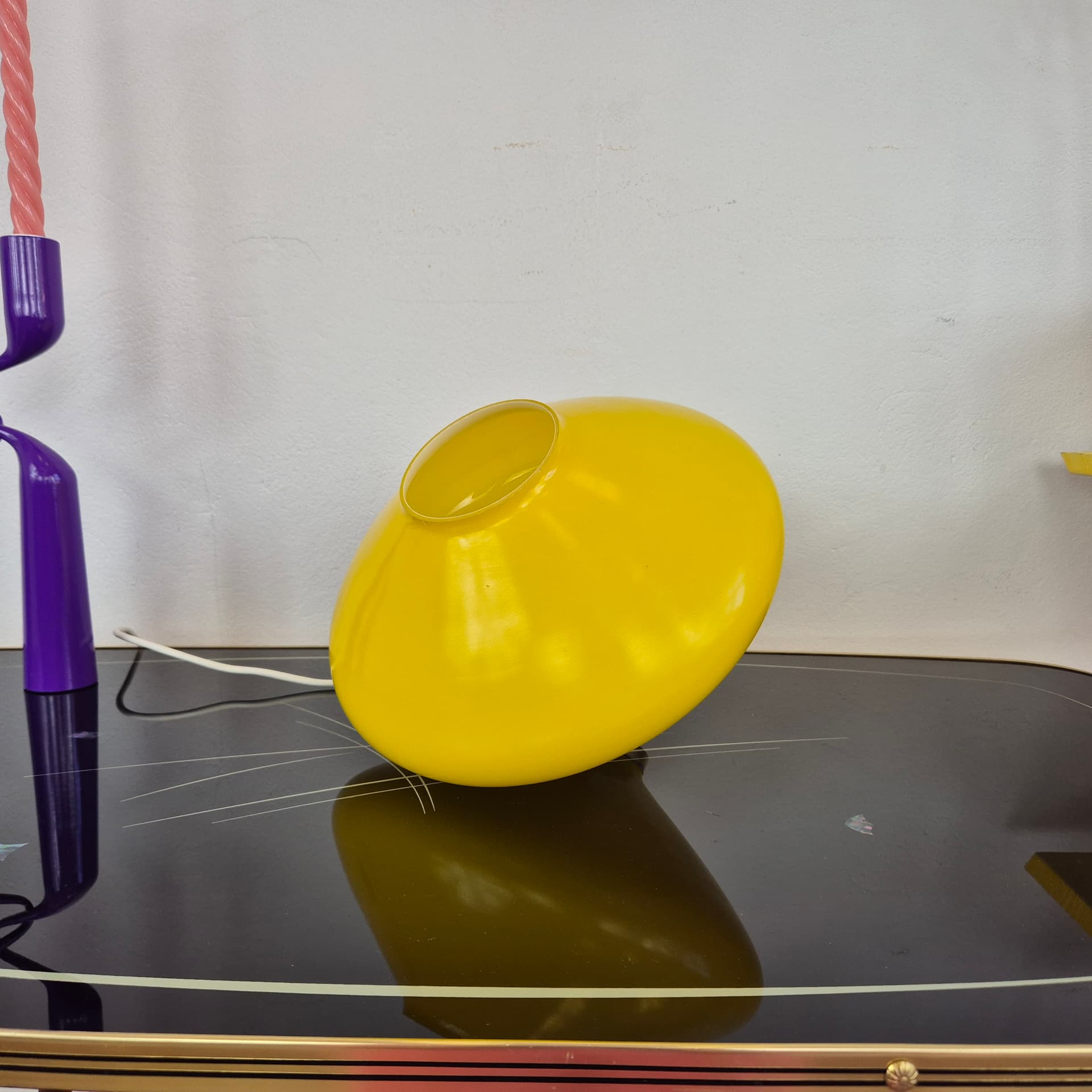 Pendant lamp, yellow glass, brass, Hungary, 1970s. - 388697