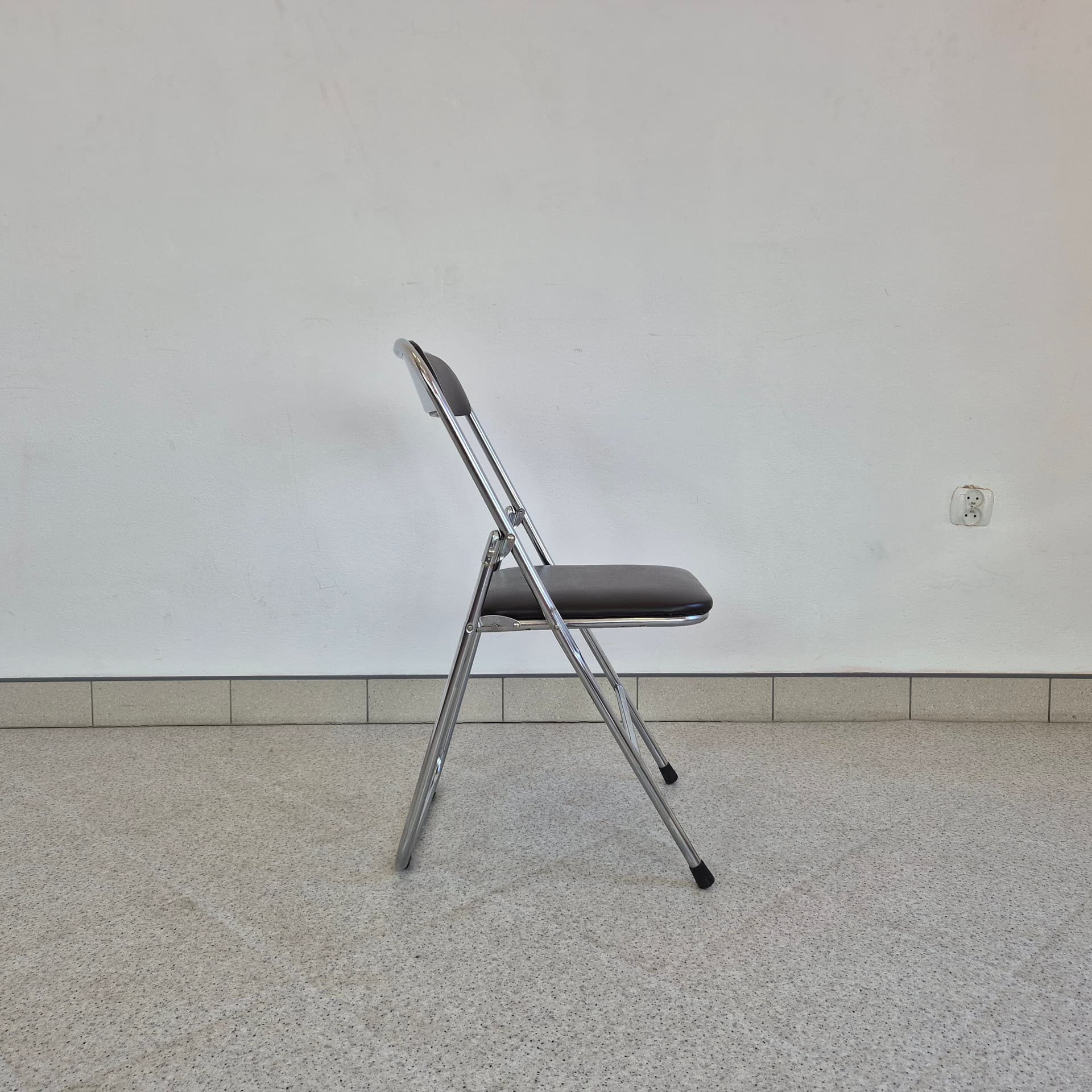 Folding chair Bauhaus, black faux leather, chromed steel, 1990s - 388713