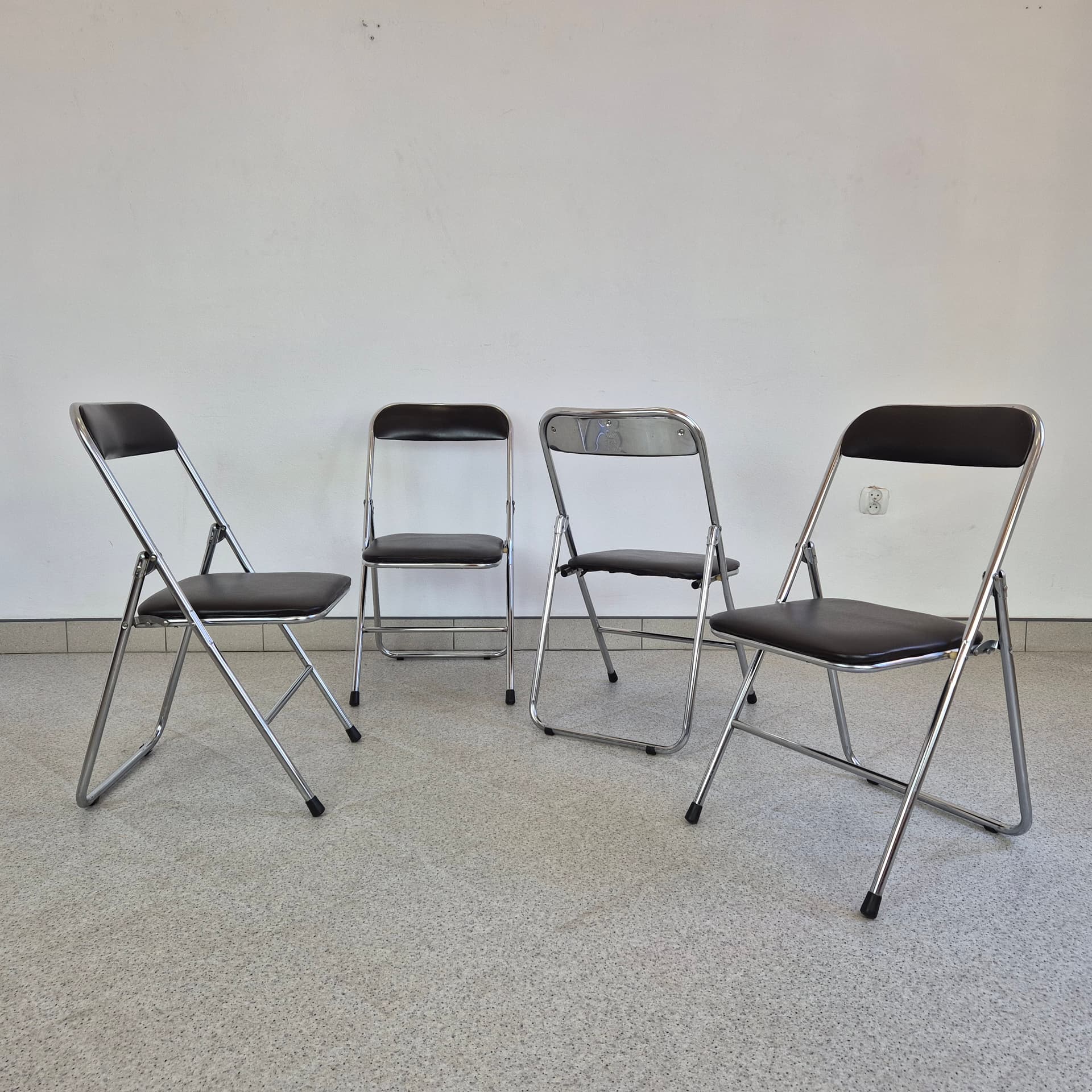 Folding chair Bauhaus, black faux leather, chromed steel, 1990s - 388720