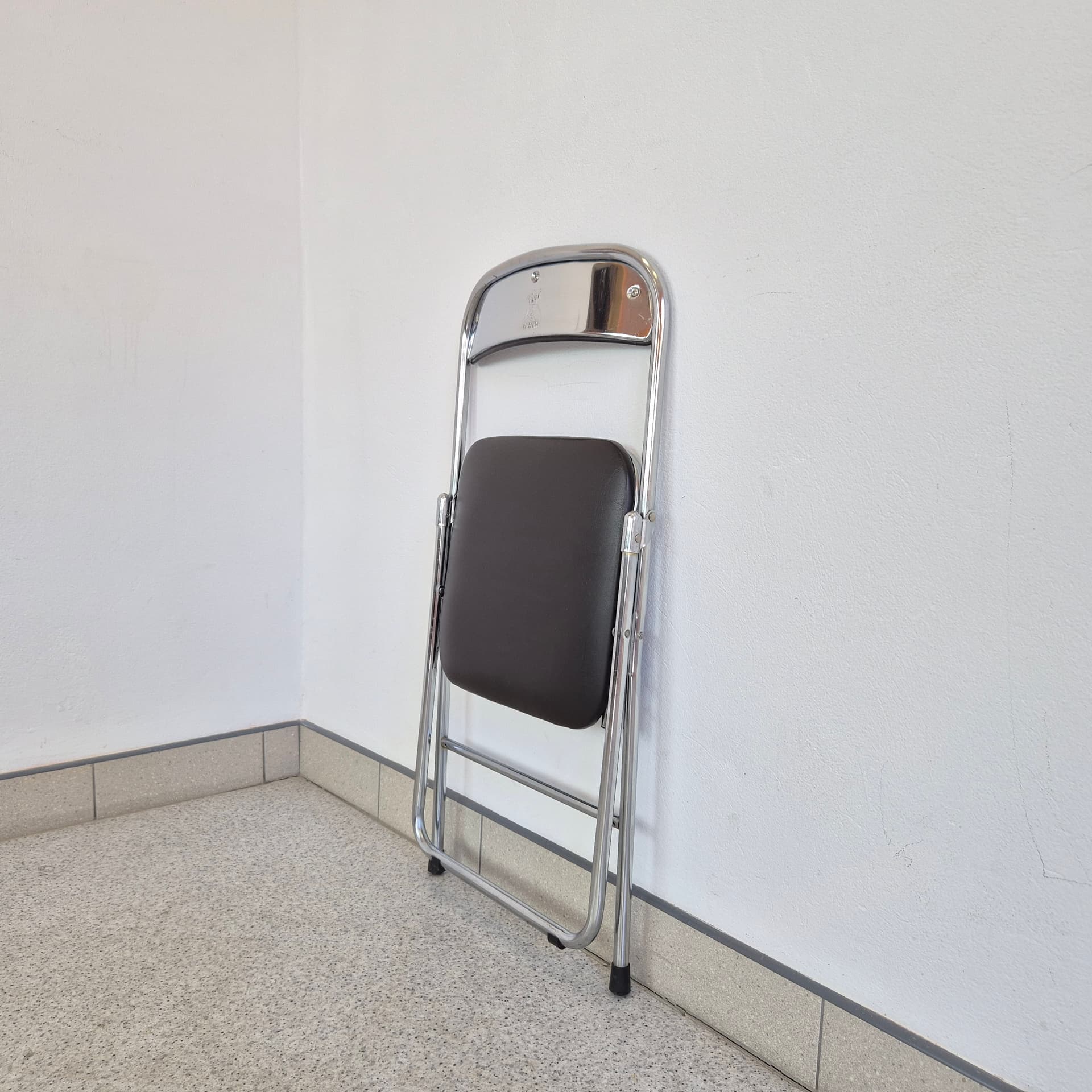 Folding chair Bauhaus, black faux leather, chromed steel, 1990s - 388717
