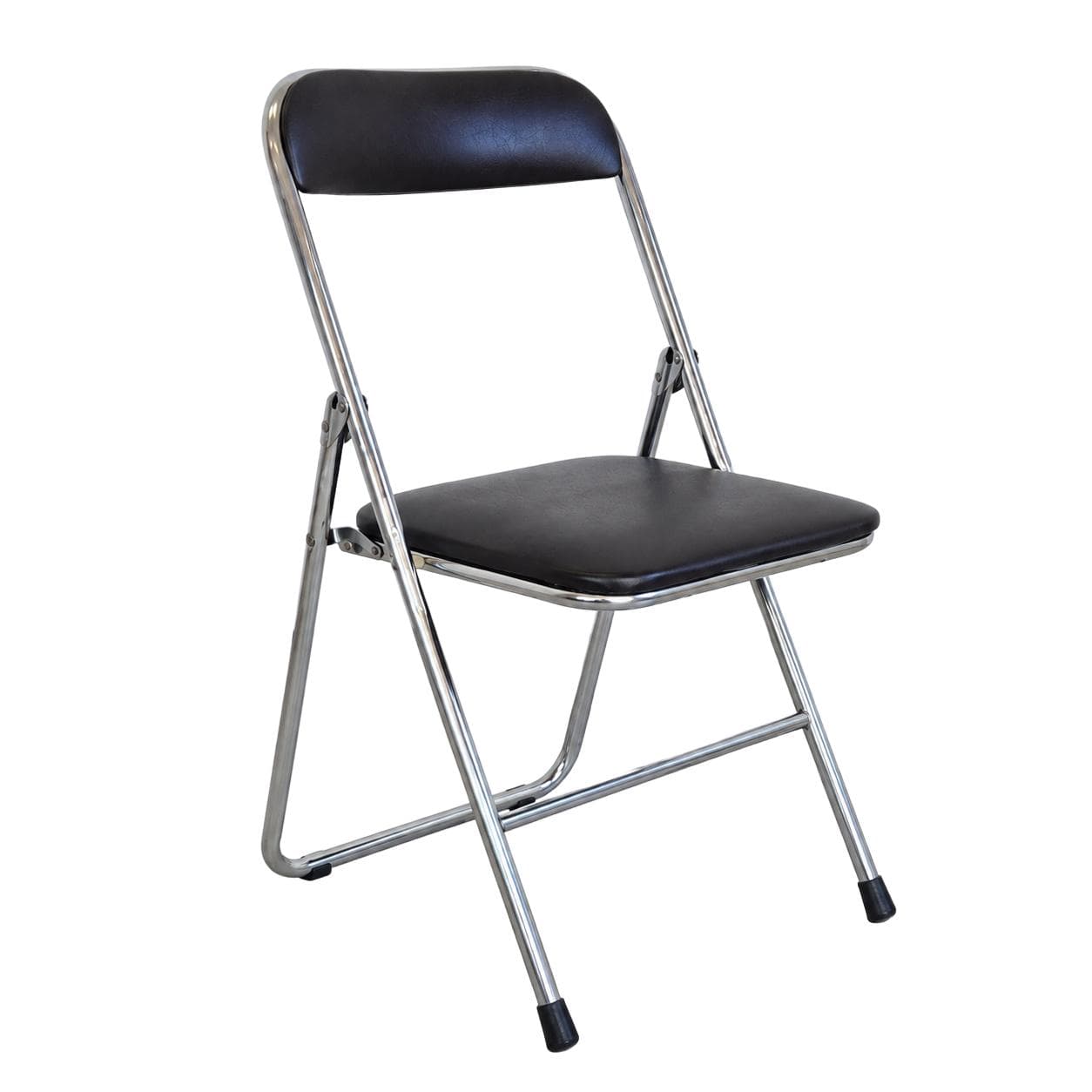 Folding chair Bauhaus, black faux leather, chromed steel, 1990s